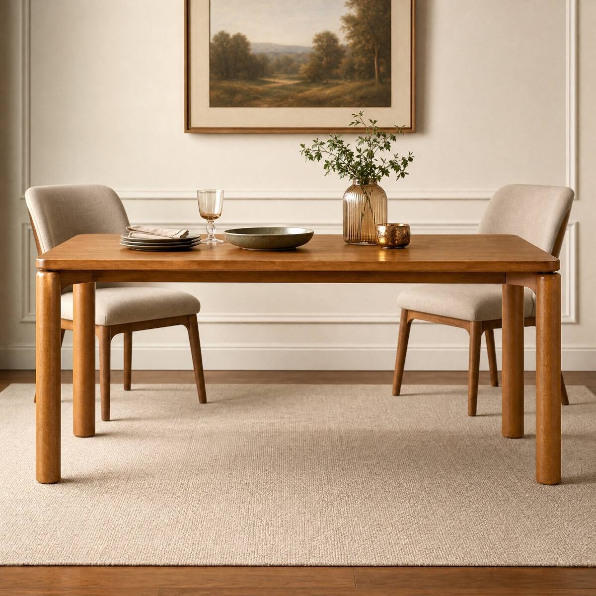 Alt View 3. Loheer - Loheer Solid Rubber Wood Dining Table, Walnut Rectangular Table for 6 to 8, 70.28 in. - Walnut.