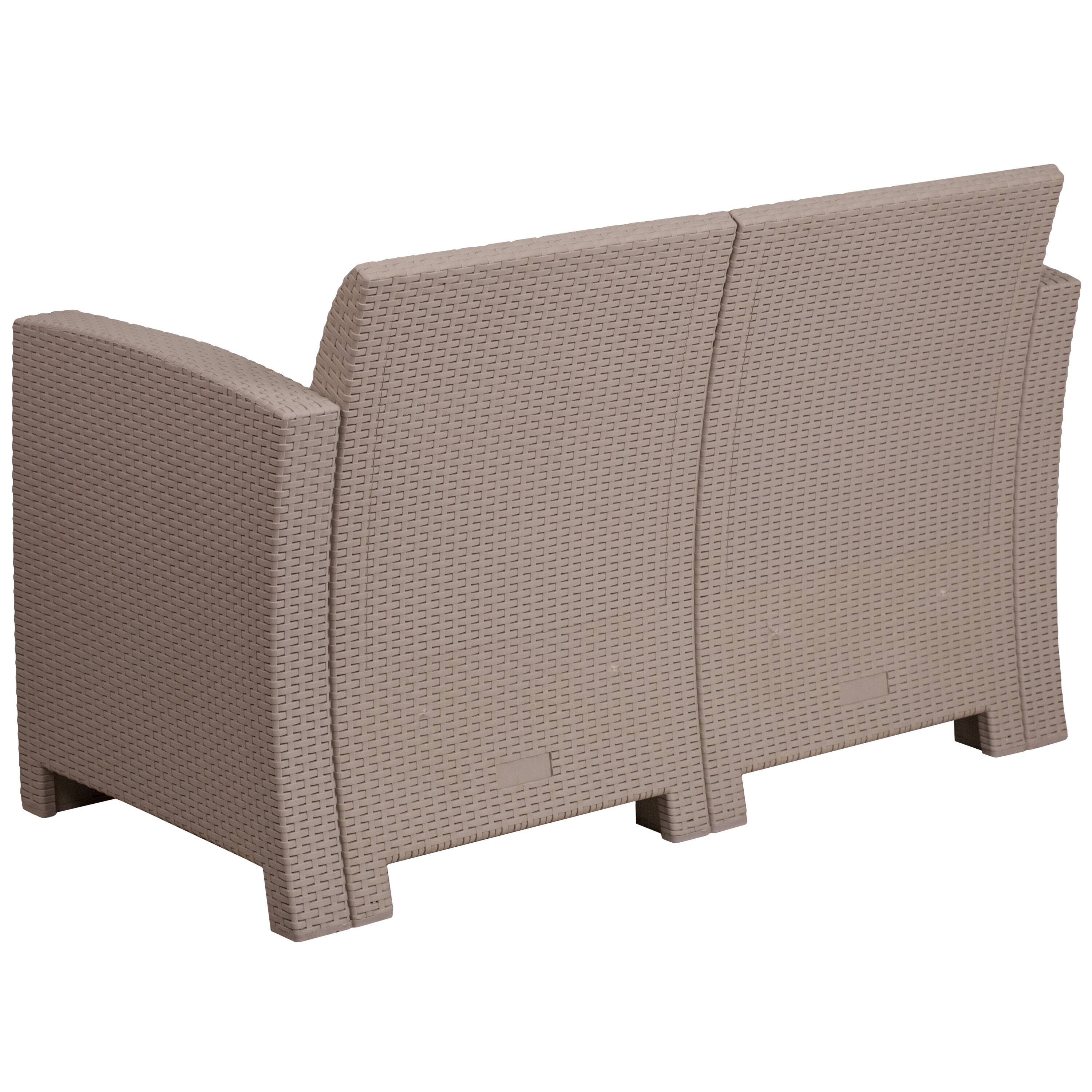 Alt View 3. Emma + Oliver - Faux Rattan Loveseat with All-Weather Cushions - Light Gray.