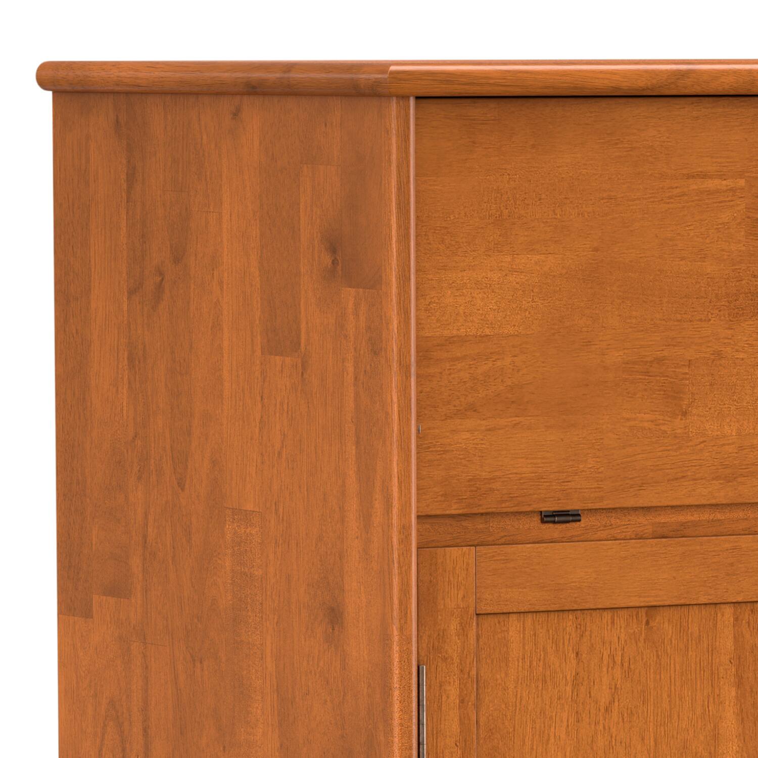 Alt View 5. Simpli Home - Draper SOLID HARDWOOD Mid Century Modern 32 inch Wide Bar Cabinet in Teak Brown - Teak Brown.