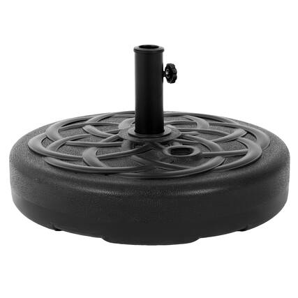Front. Umeiluce - Heavy-Duty Fillable Patio Umbrella Base - Round Market Umbrella Stand for 1.5" to 1.9" Poles, Water/Sand Filled (Black) - Matte Black.
