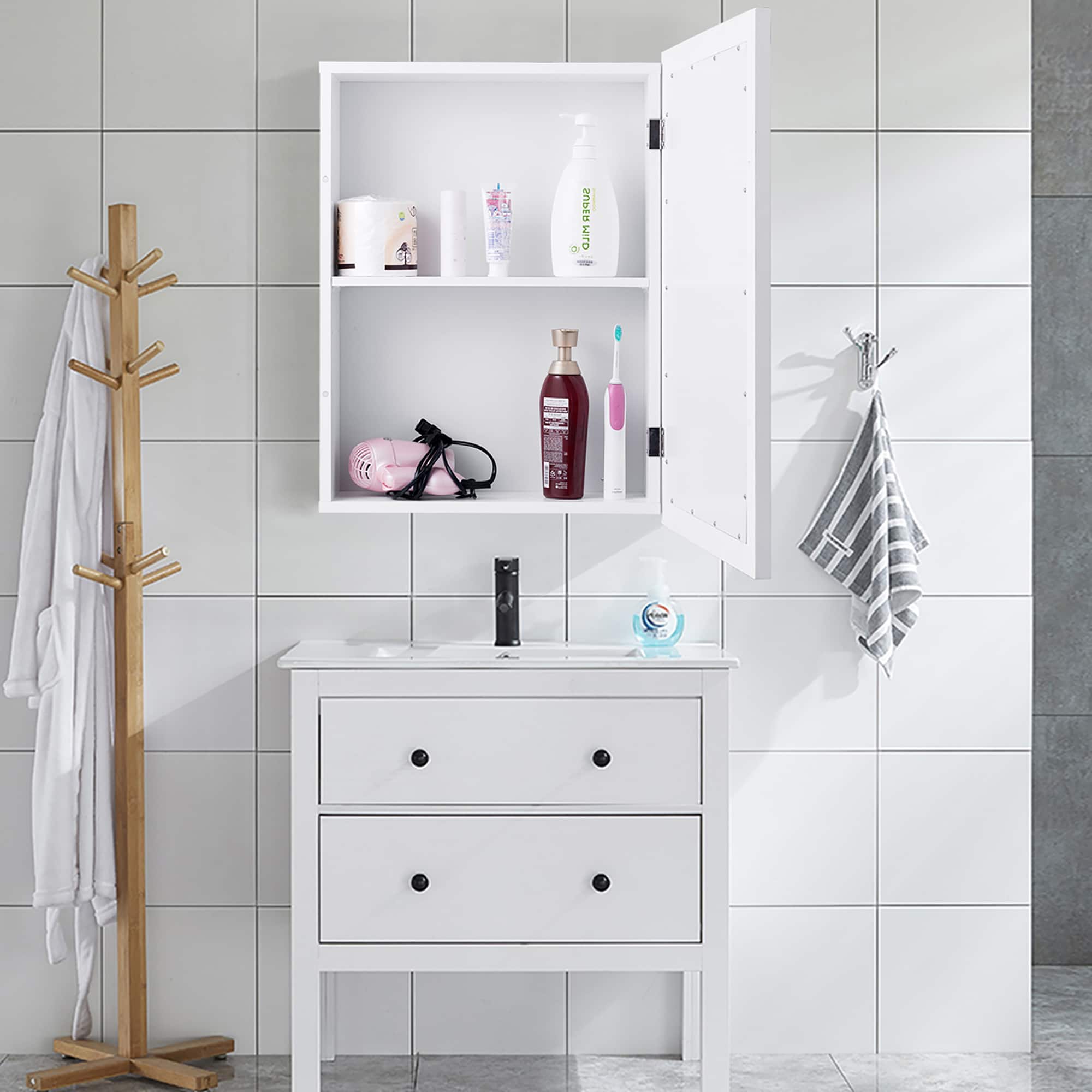 Gymax - Bathroom Mirror Cabinet Wall Mounted Kitchen Medicine Storage Adjustable Shelf - White price history on PriceWatchPro