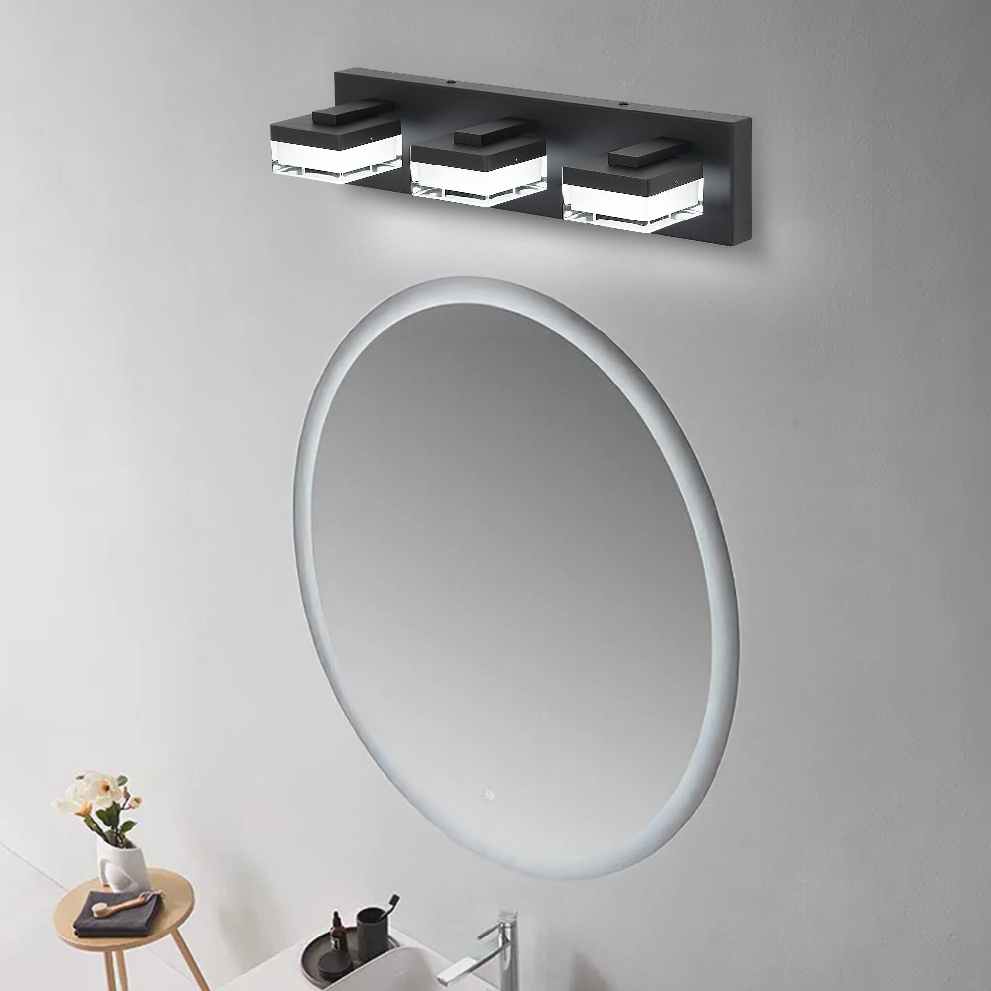 Left. HOMLUX - 18.11 in.  3 Lights Black LED Vanity Light Bar with Acrylic Shade.