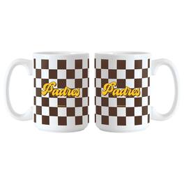 Logo Brands - San Diego Padres 2-Pack 15oz. Checkered Wordmark Mug Set - Multicolor