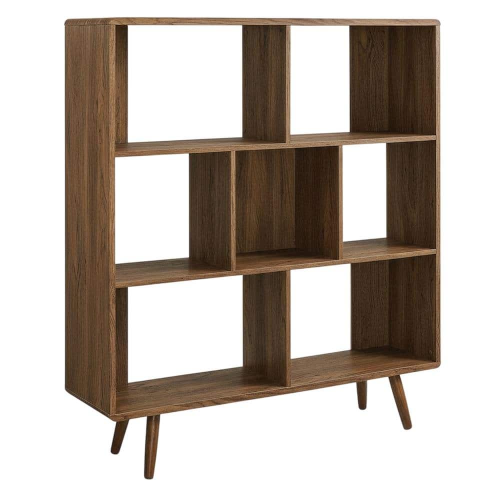 FurniFact - Wood Grain Bookcase with 7 Shelves for Living Room Storage - Brown