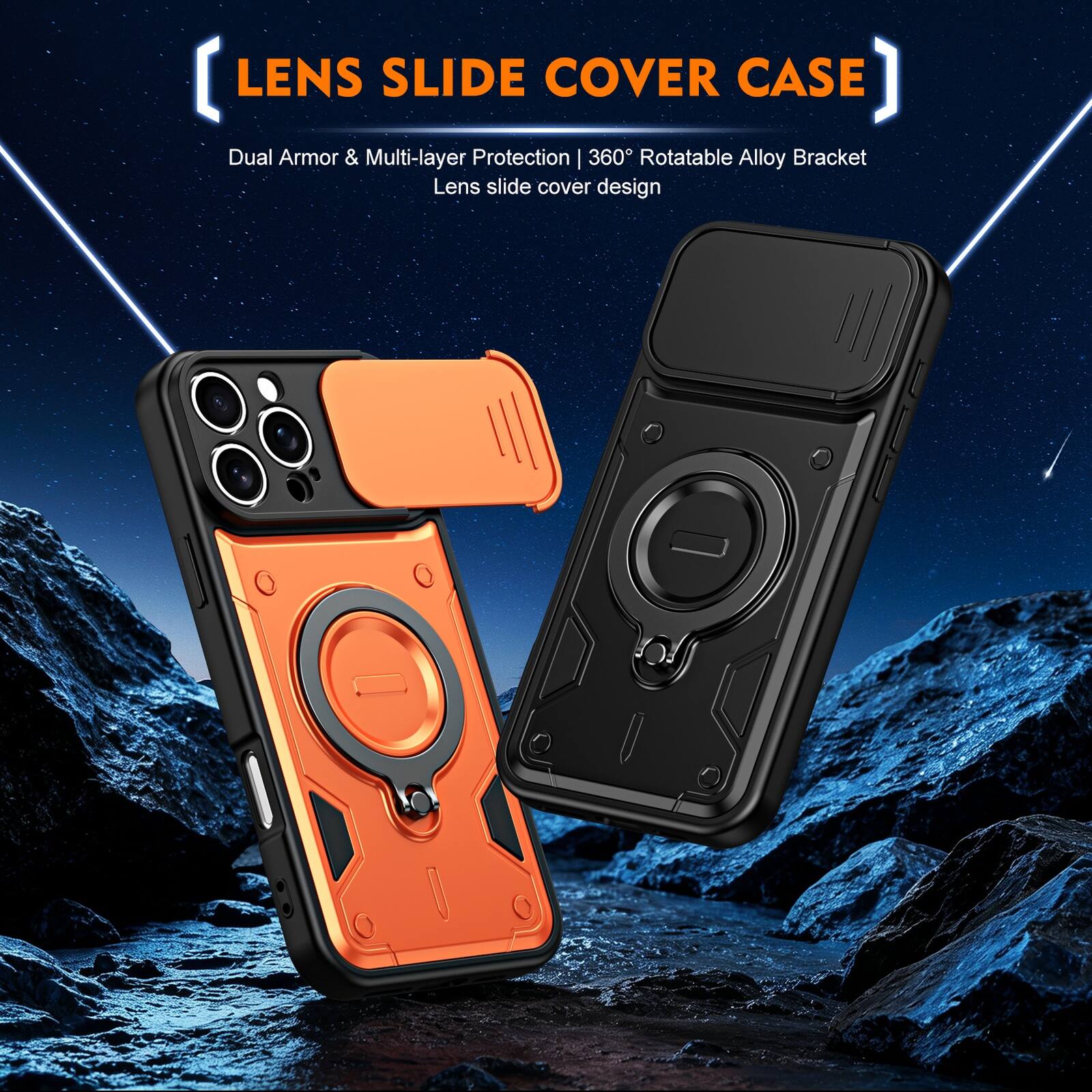 LENS SLIDE COVER CASE

Dual Armor & Multi-layer Protection | 360° Rotatable Alloy Bracket
Lens slide cover design