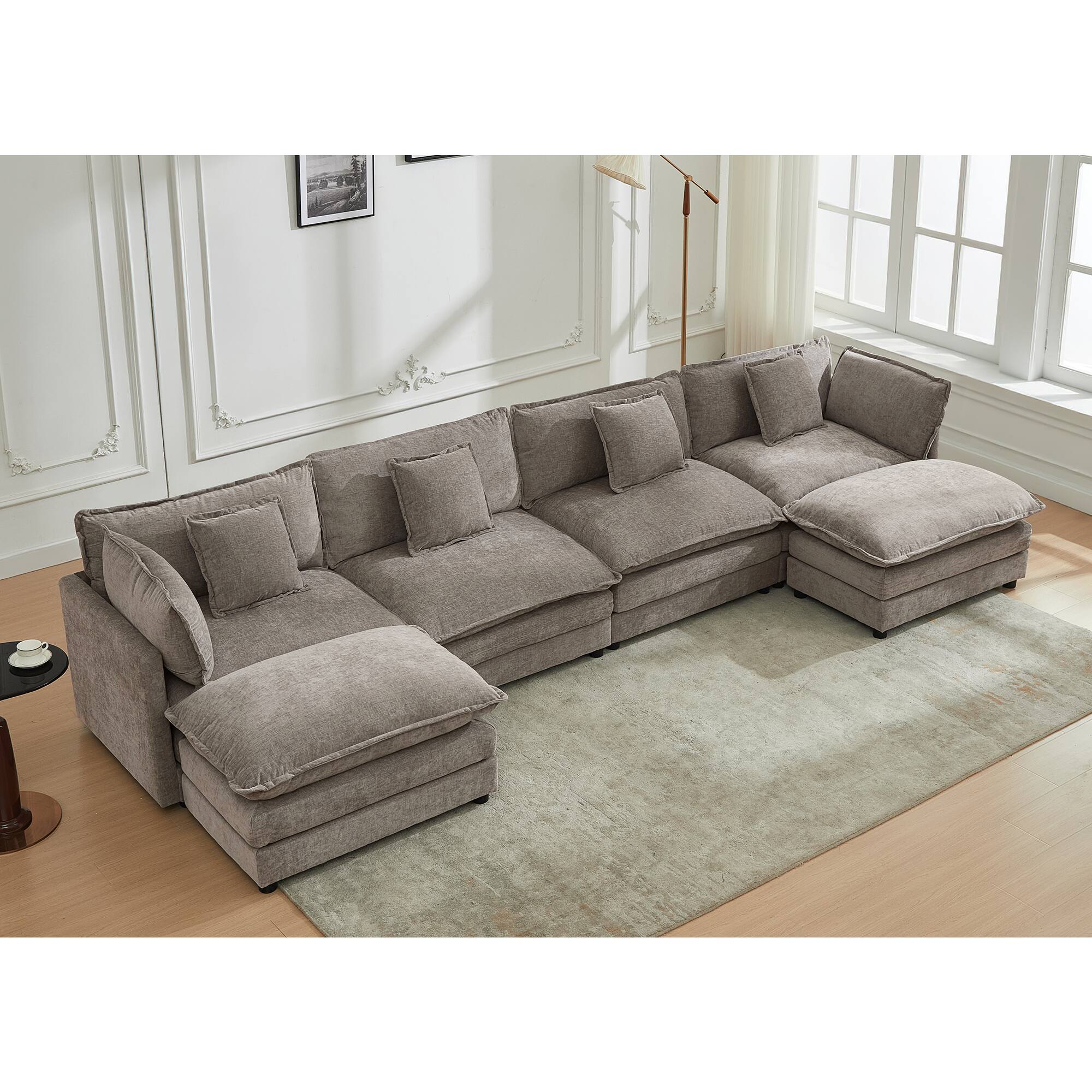 Alt View 8. KERDOM - 149 inch Chenille U-Shape Couch with Pillows, Big Family Deep Seat Modular Sofa with 2 Ottomans, Extra Large with Chaise - Grey.