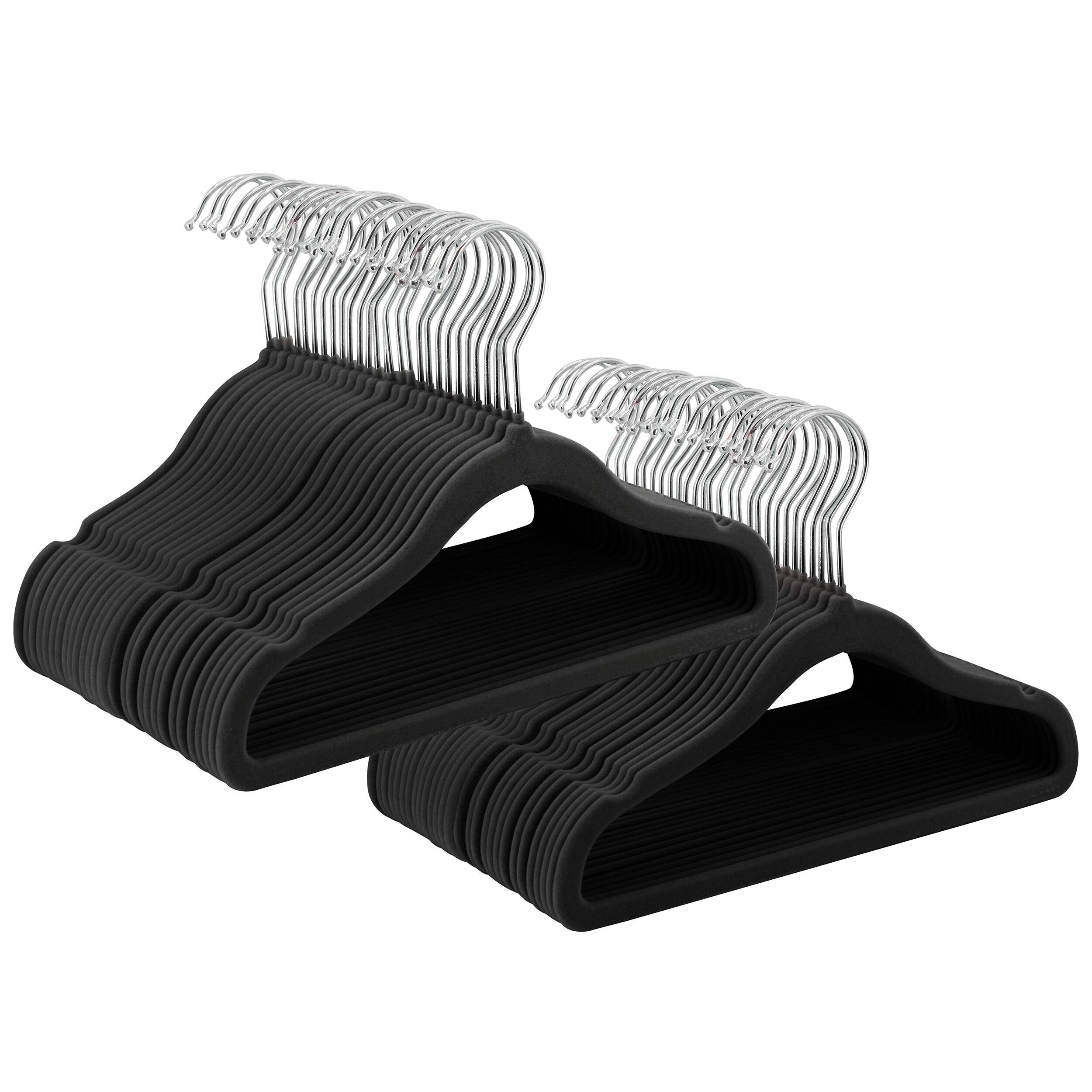 Alt View 4. Elama - Kids Basics 50 Piece Non-Slip Velvet Space Saving Notched Shoulder Clothes Hangers - Black.
