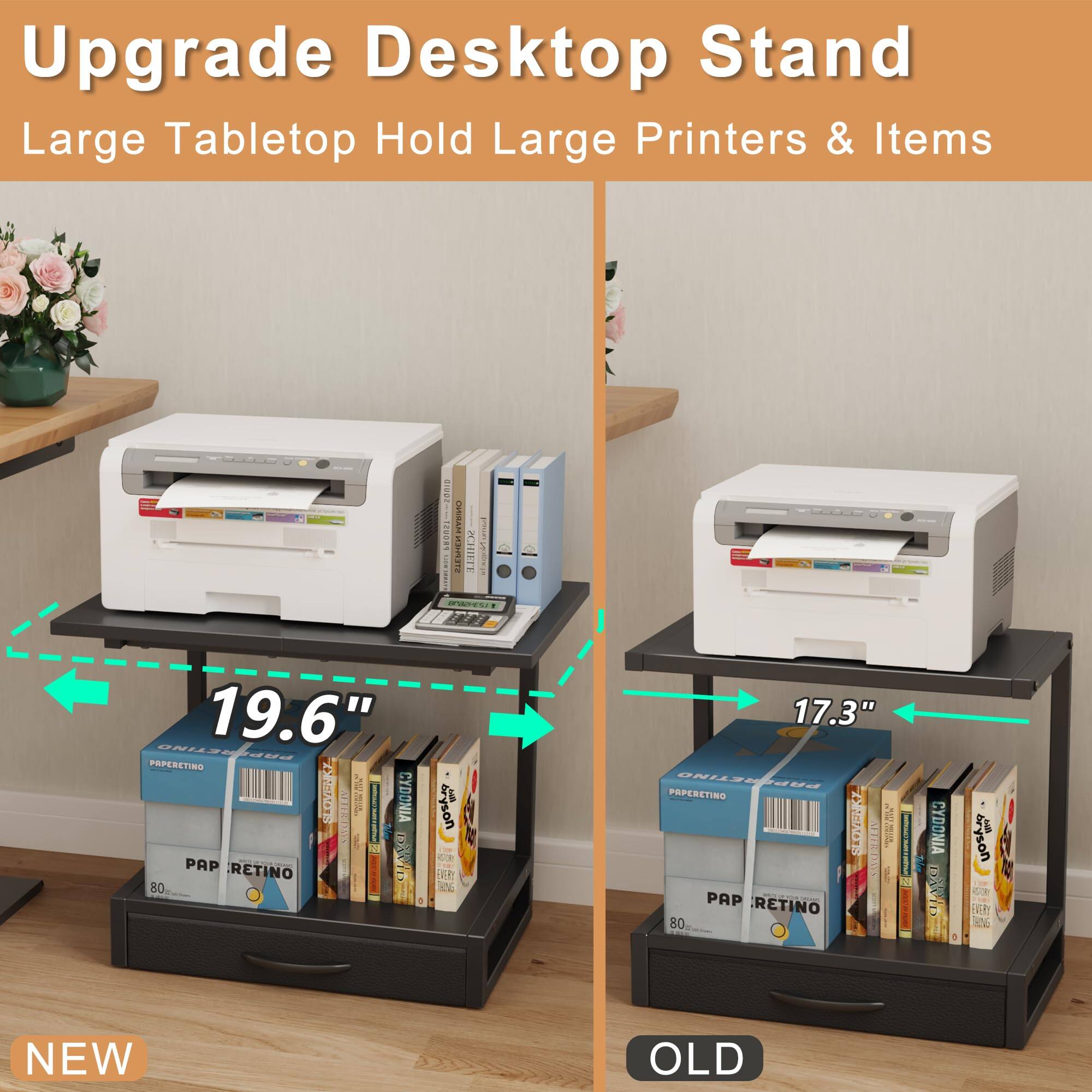Upgrade Desktop Stand  
Large Tabletop Hold Large Printers & Items  

NEW  
19.6"  

OLD  
17.3"  

PAPERETINO  
PAP RETINO  
80