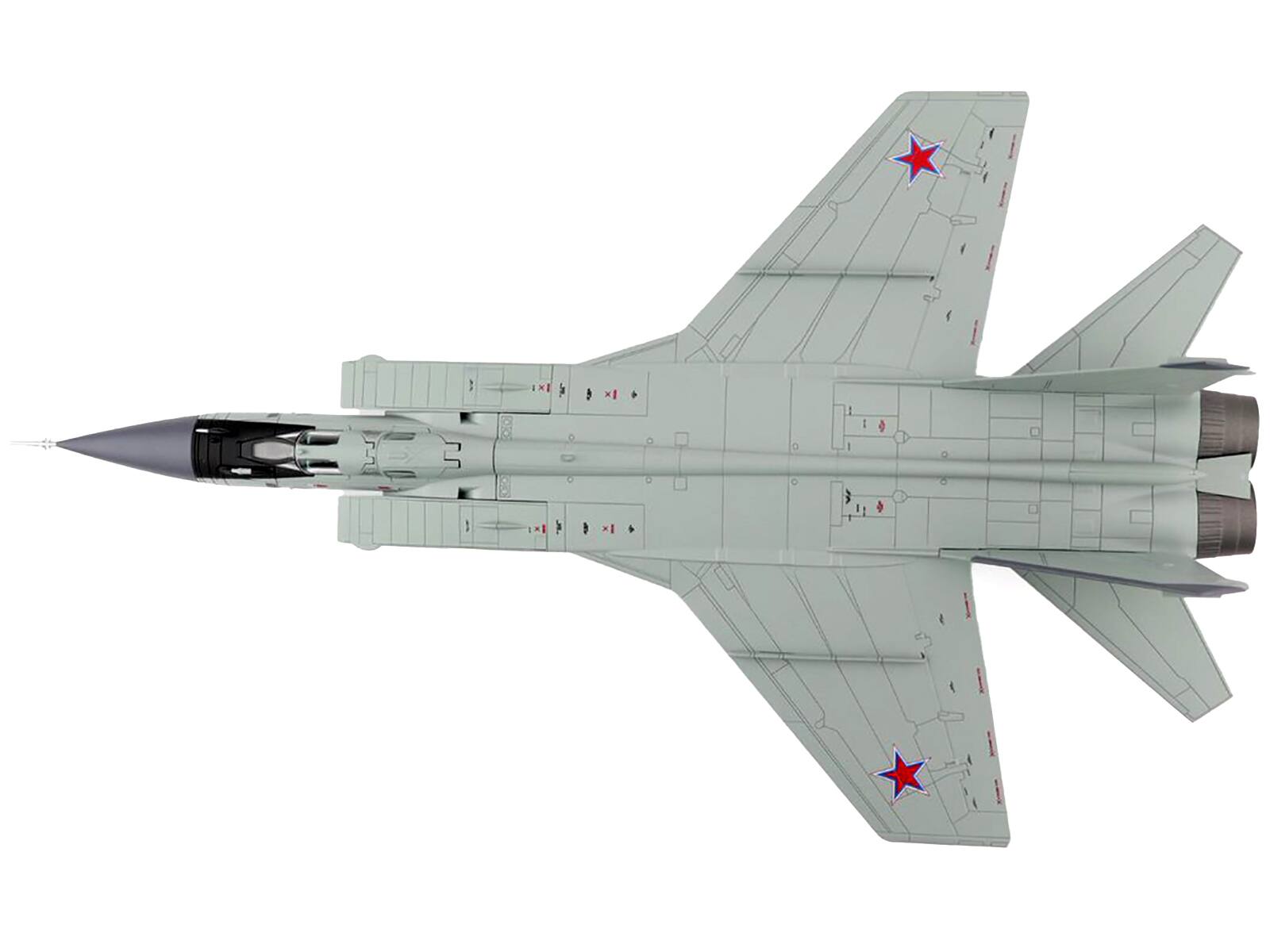 Back. Hobby Master - Mikoyan MIG-31K Foxhound D Interceptor Aircraft with KH-47M2 Missile (2022) "Air Power Series" 1/72 - Grey.