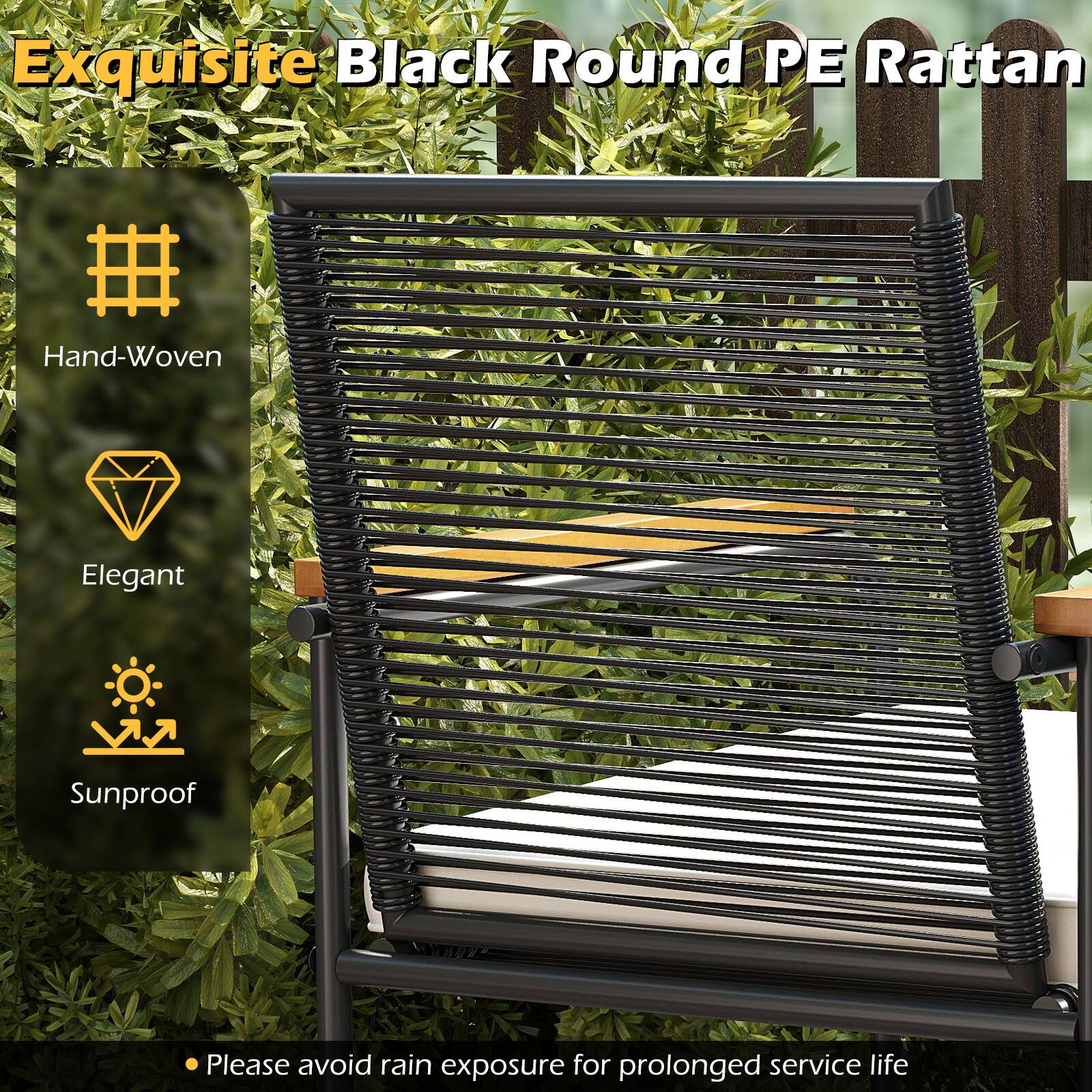 Exquisite Black Round PE Rattan

- Hand-Woven
- Elegant
- Sunproof

Please avoid rain exposure for prolonged service life