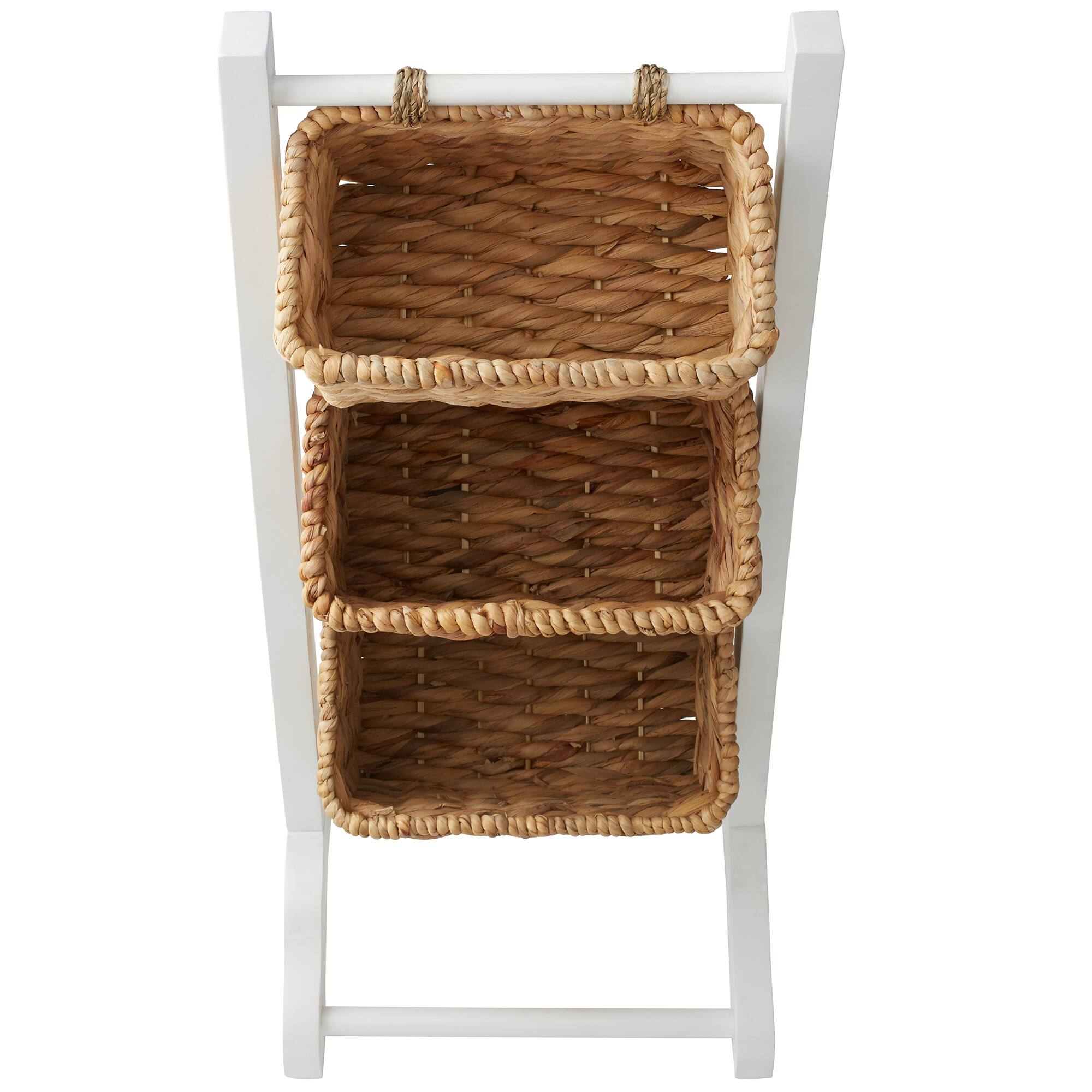 Alt View 4. Casafield - 3-Tier Floor Stand with Hyacinth Storage Basket Bins - White, Natural.