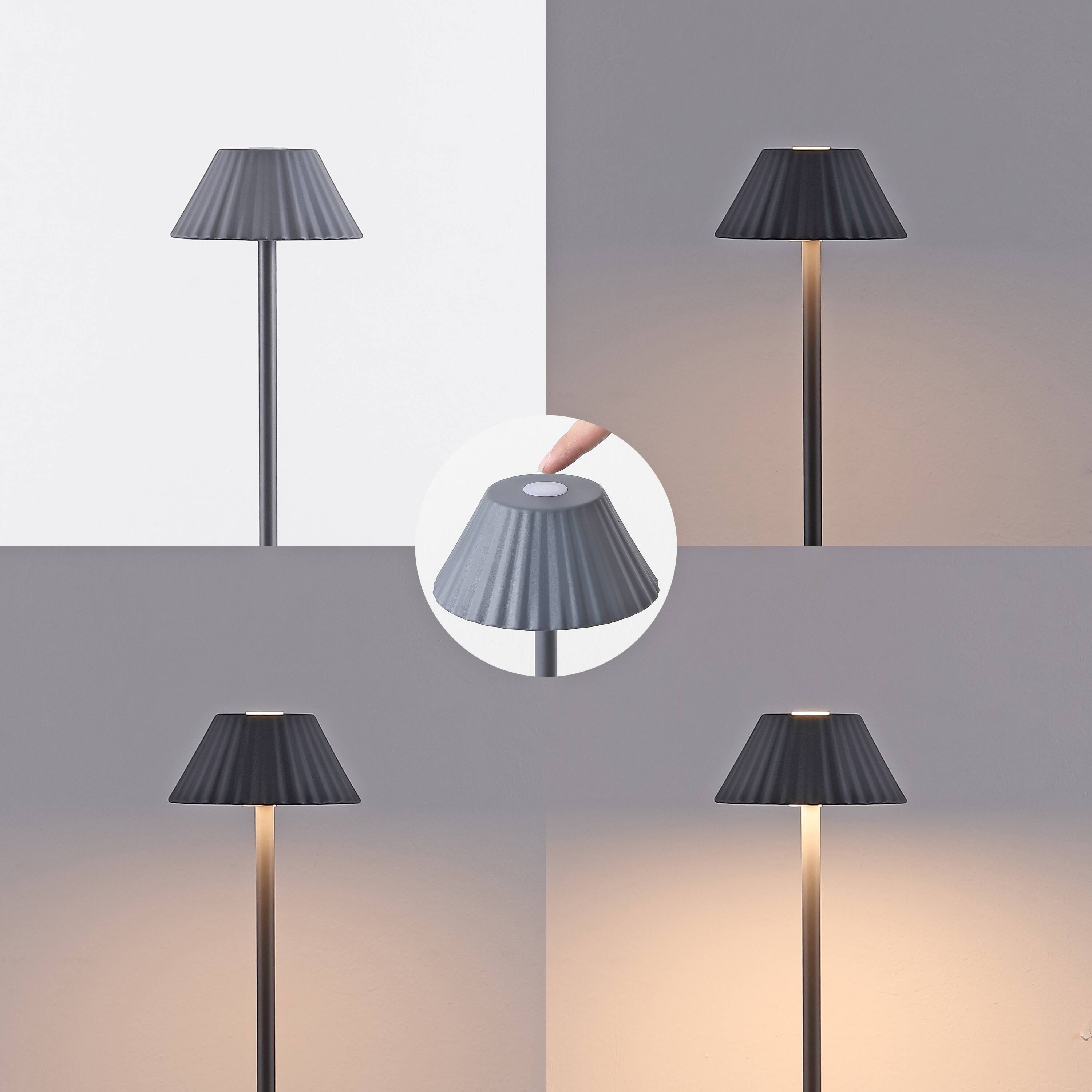 Alt View 5. Jonathan Y - Mallory 44" Modern Indoor/Outdoor Iron Pleated Shade Rechargeable/Cordless Dimmable Integrated LED Floor Lamp, Grey - Gray.