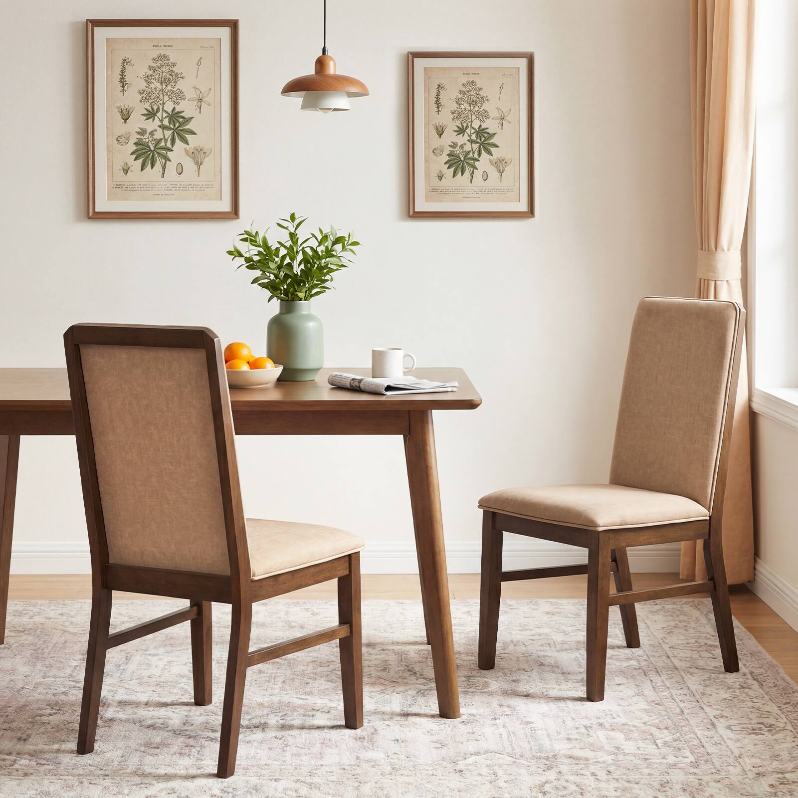 Alt View 4. Gymax - Gymax Upholstered Dining Chairs Set of 4 w/ Solid Rubber Wood Legs for Dining Room - Brown.