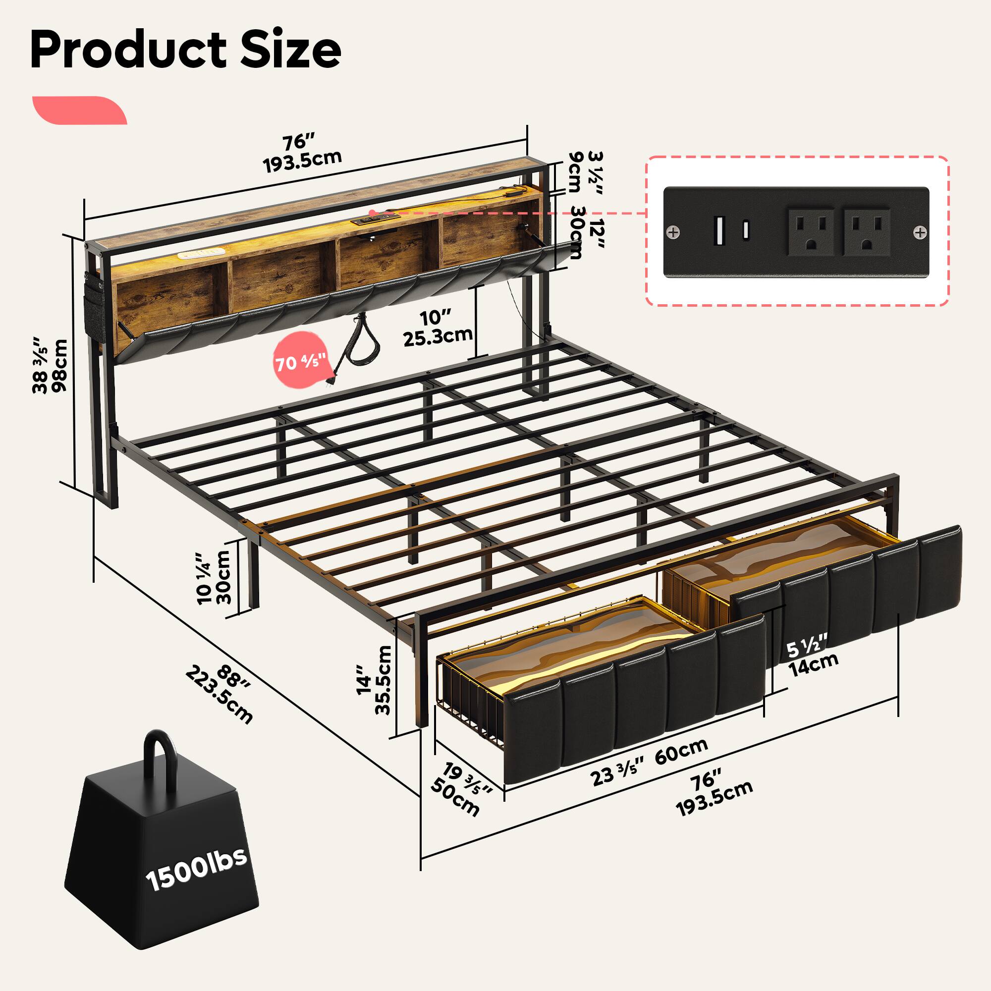 Product Size: 76" (193.5cm), 3 9cm (3/2"), 30cm, 12", 3/5" (98cm), 70 4/5", 10" (25.3cm), 1/4" (30cm), 10 223.5cm (88"), 1500lbs, 14" (35.5cm), 19 50cm, 3/5" (51/2" 14cm), 3/5" (60cm), 23 76" (193.5cm)