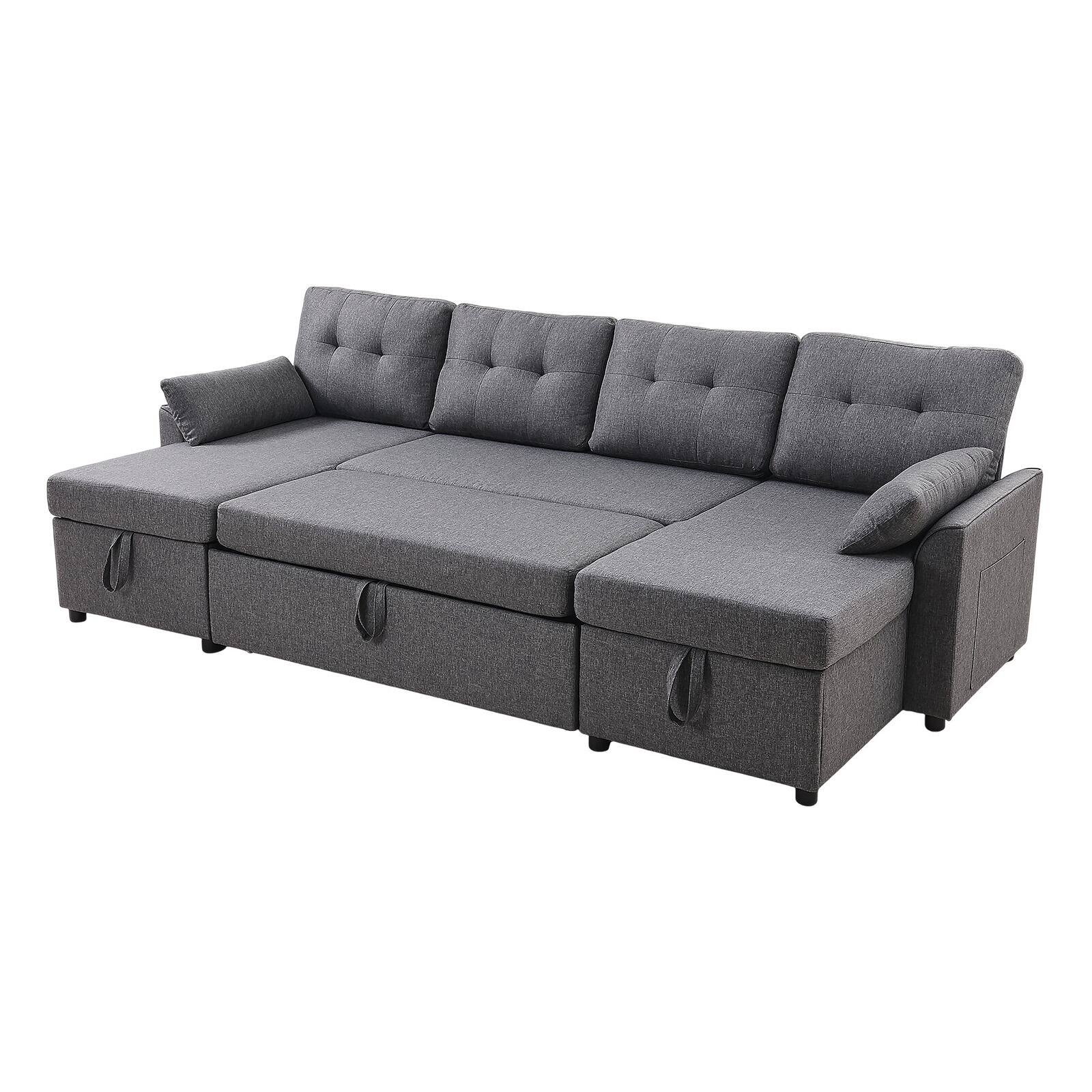 Alt View 5. VEVOR - U Shaped Sofa Bed, Convertible Sofa Bed with 2 Side Pockets, 2 Pillows and Double Chaise - Gray.