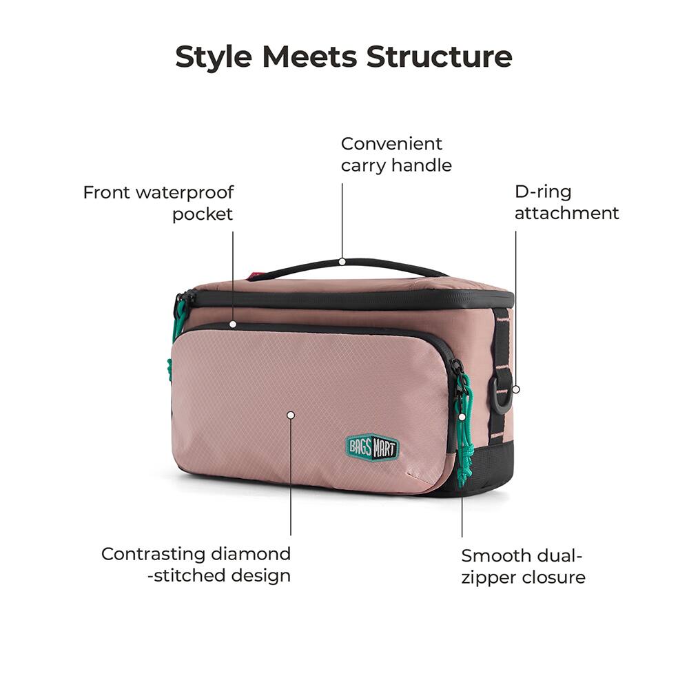Style Meets Structure

- Front waterproof pocket
- Convenient carry handle
- D-ring attachment
- Contrasting diamond-stitched design
- Smooth dual-zipper closure