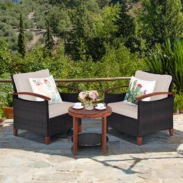 Gymax - 3PCS Patio Wicker Rattan Conversation Set Outdoor Furniture Set w/ Cushion - Beige