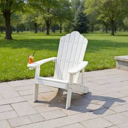 Kadyn - Folding Adirondack Chair, Weather Resistant HIPS Outdoor Adirondack Chair with Cup Holder,Patio Chairs - White