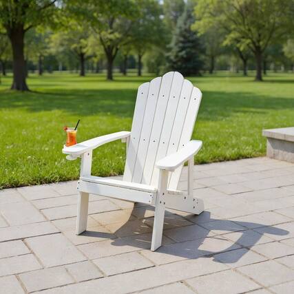 Front. Kadyn - Folding Adirondack Chair, Weather Resistant HIPS Outdoor Adirondack Chair with Cup Holder,Patio Chairs-White - White.