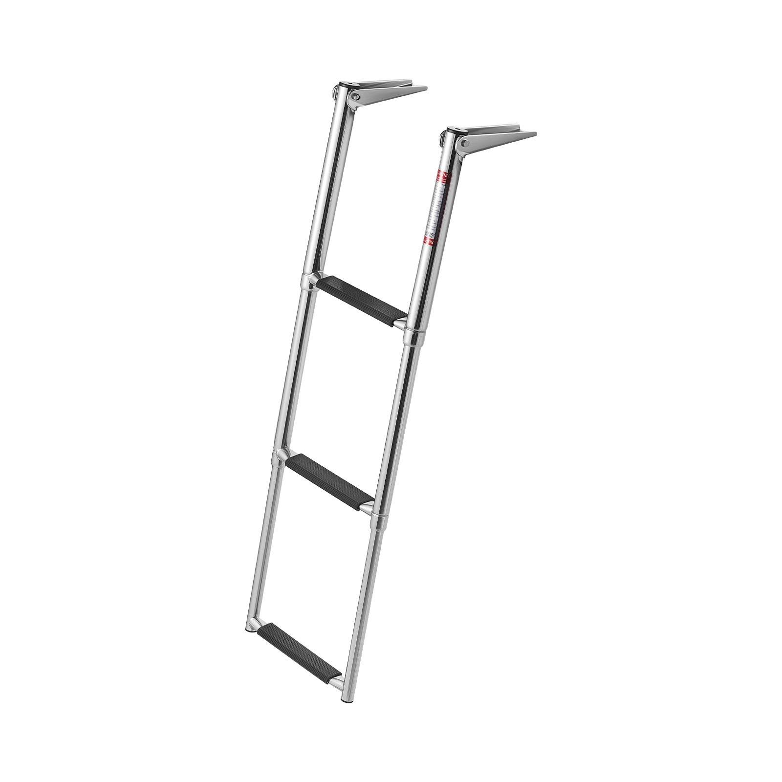 Alt View 5. VEVOR - Boat Ladder, 3 Steps, Stainless Steel Telescoping Folding Swim Deck Ladder for Rear Entry Inboard, Heavy Duty 600 lbs - Silver.