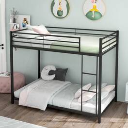 Costway - Space-Saving Twin over Twin Bunk Bed with Built-in Ladder Safety Guardrail - Black
