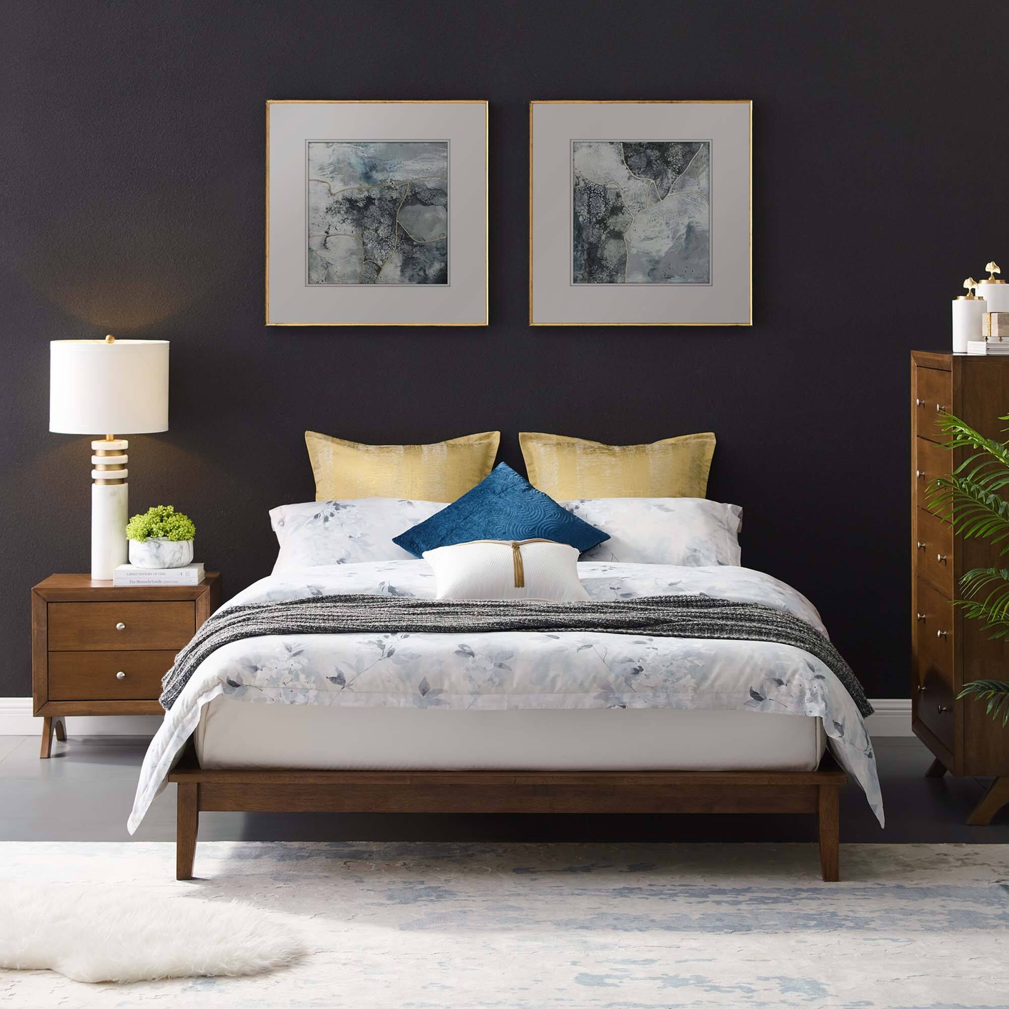 Alt View 2. Modway - Camille Fabric Twin Platform Bed with Round Splayed Legs - Gray.