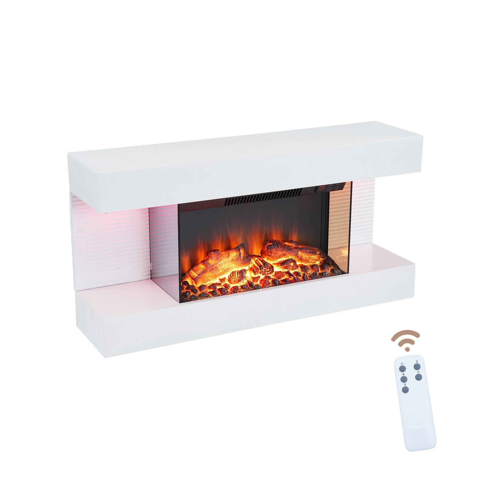 Front. Boyel Living - 32 in. Wall Mounted Hanging Electric Fireplace with Remote Control - White.