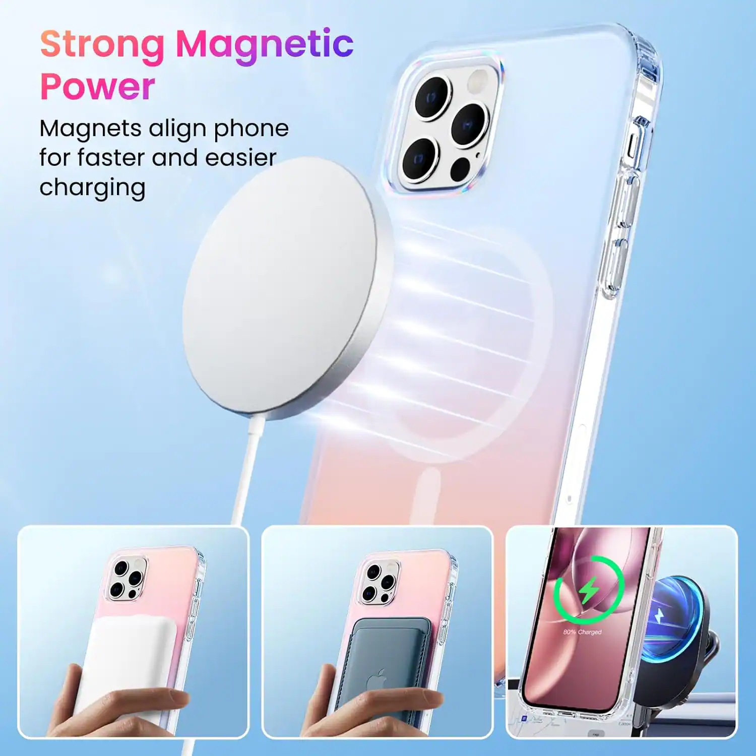 Strong Magnetic Power Magnets align phone for faster and easier charging - Charged