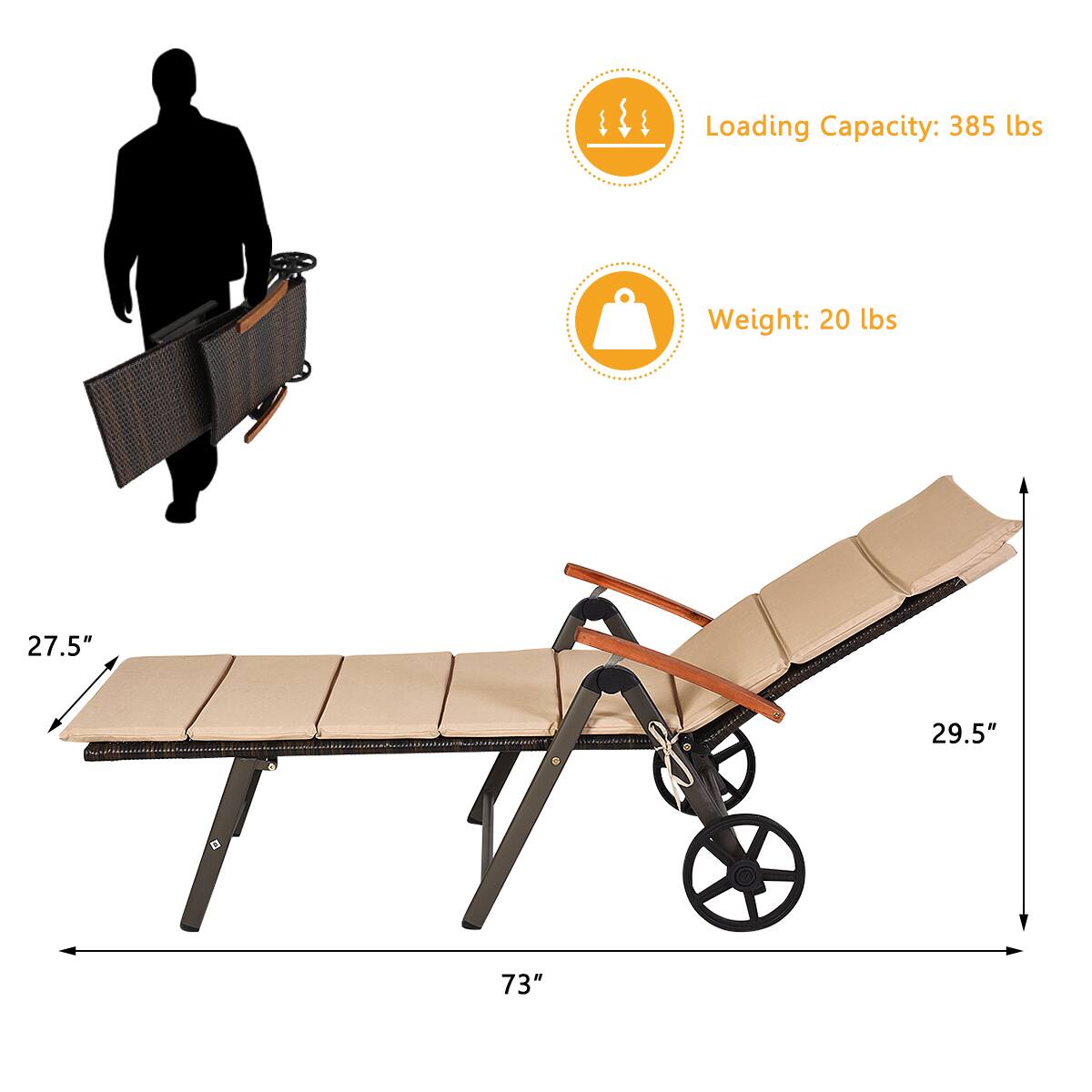 Loading Capacity: 385 lbs  
Weight: 20 lbs  
27.5" x 29.5" x 73"