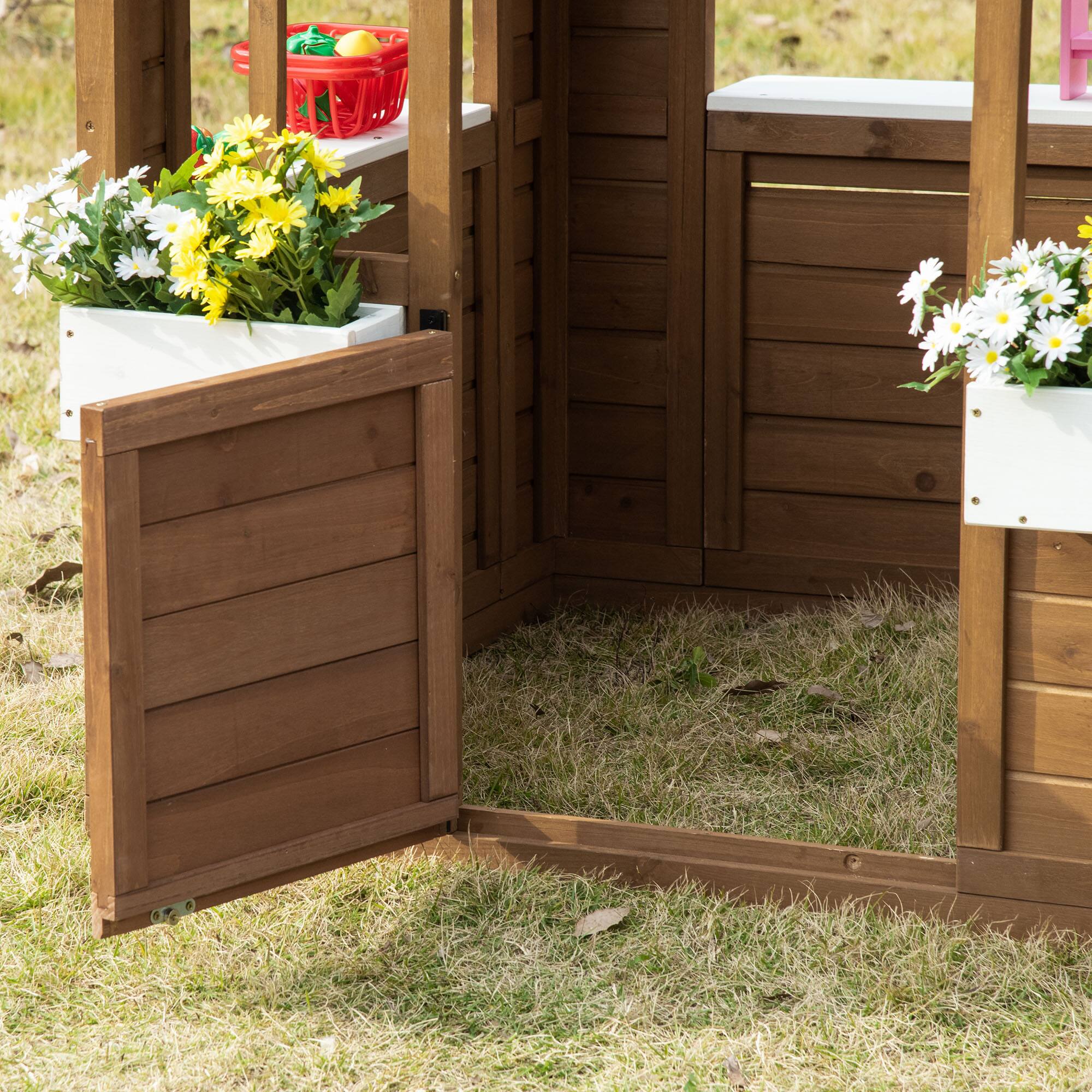 Outsunny Kids Wooden Playhouse, Outdoor Garden Games Cottage