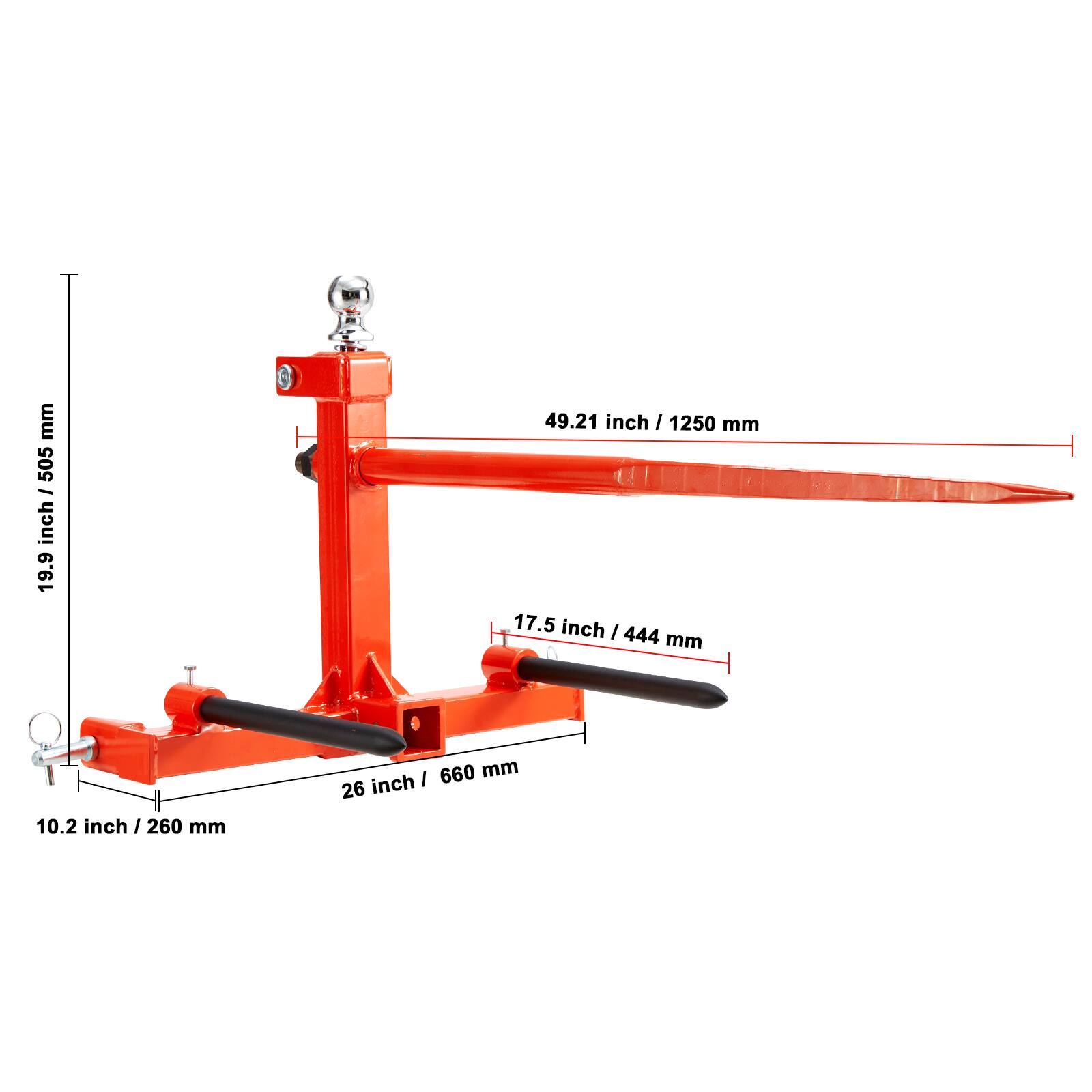 - 49.21 inch / 1250 mm
- 19.9 inch / 505 mm
- 17.5 inch / 444 mm
- 26 inch / 660 mm
- 10.2 inch / 260 mm
