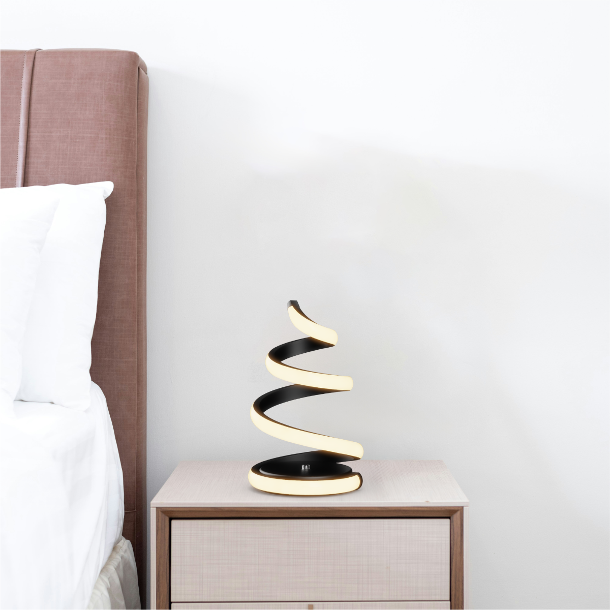 Alt View 2. Infibrite - Spiral 12W LED Table Lamp 16 Inch, 3000K Warm White, Touch Control, Matte Black, Integrated LED - White.