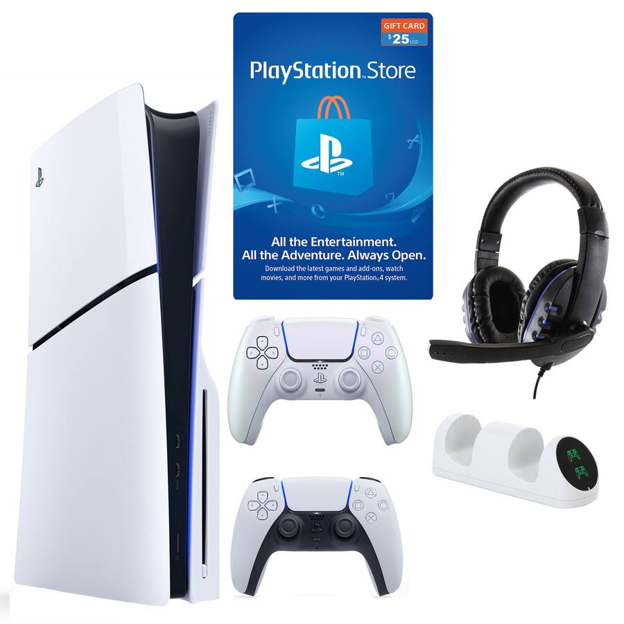 PS5 Slim with 25 PSN, Extra Controller & Accessories PS5 Slim with 25 PSN, Extra Controller & Accessories