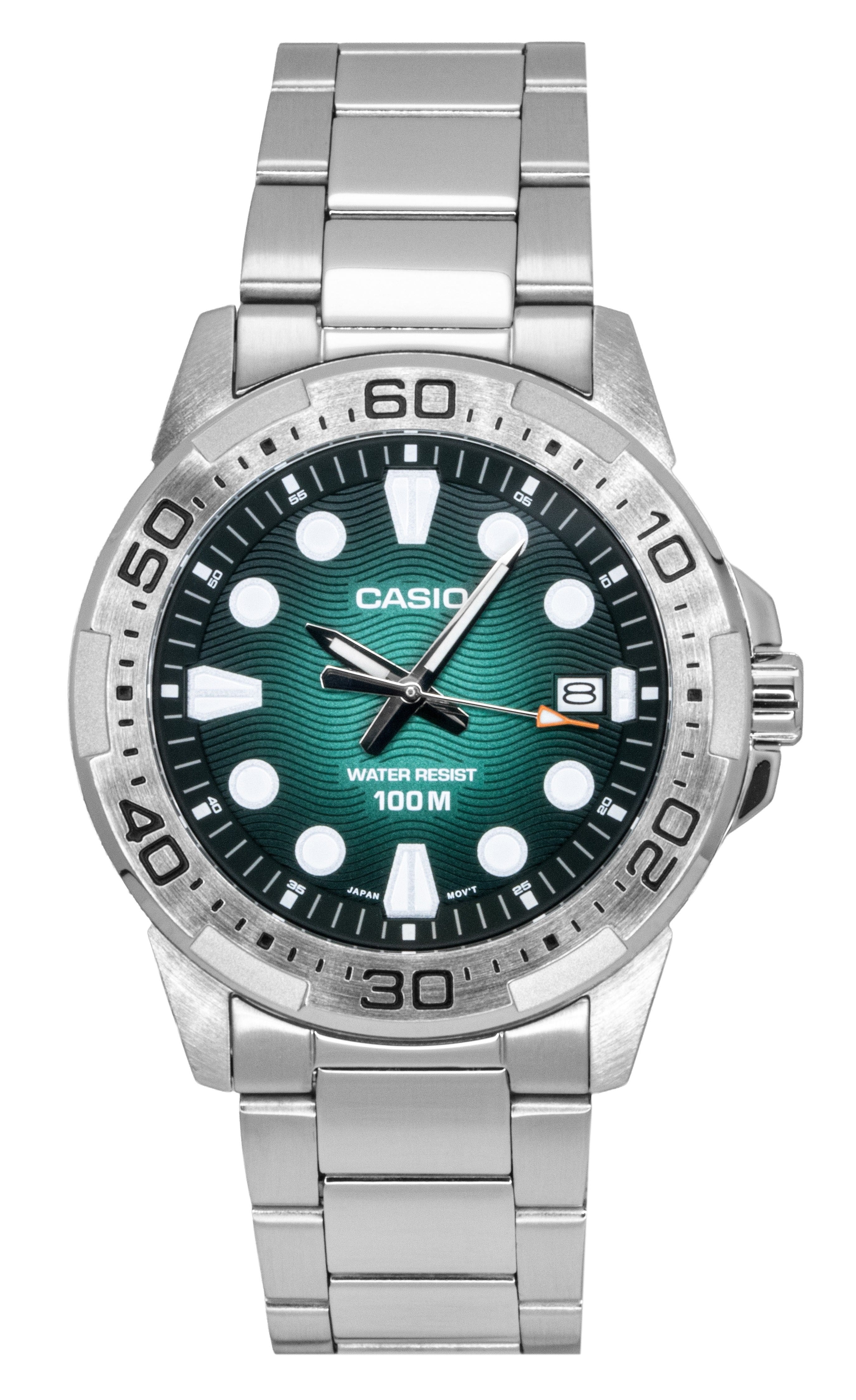 Casio Standard Analog Stainless Steel Green Dial Quartz MTD 140D 