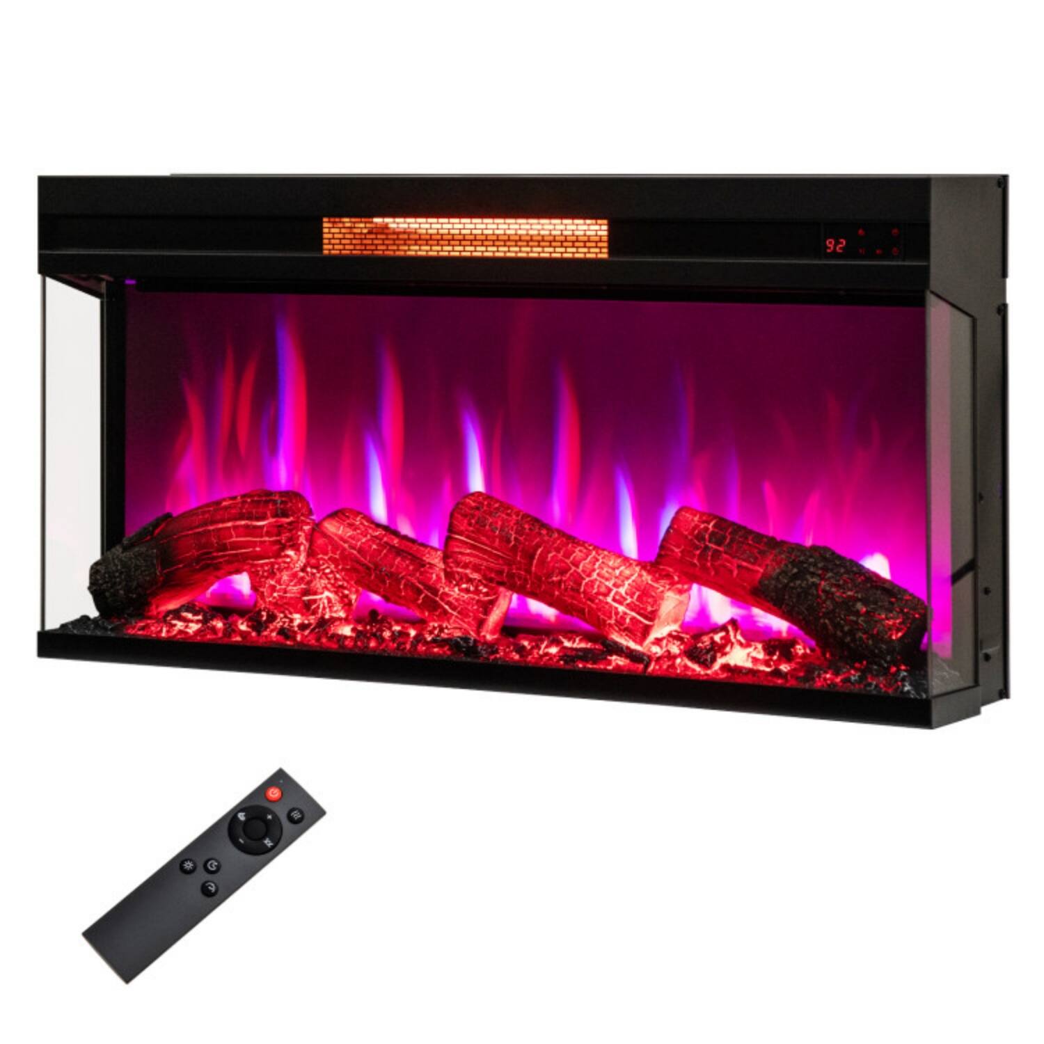 Alt View 4. LUCKY ONE - 36 Inch 3-Sided Electric Fireplace with 8 Flame Modes & 1000 Sq Ft Heating - Black.