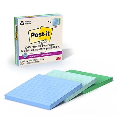 Recycle Me Recyclable  
Post-it  
100% recycled paper notes  
100% feuillets de papier recyclé à 100%  
Super Sticky  
Super collant  
3M  
70 EUDX 5