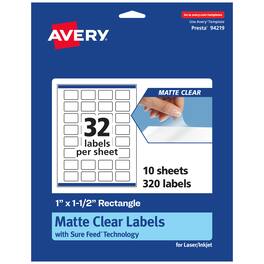 Avery - Matte Rectangle Labels, 1" x 1-1/2", 320 Total - Clear