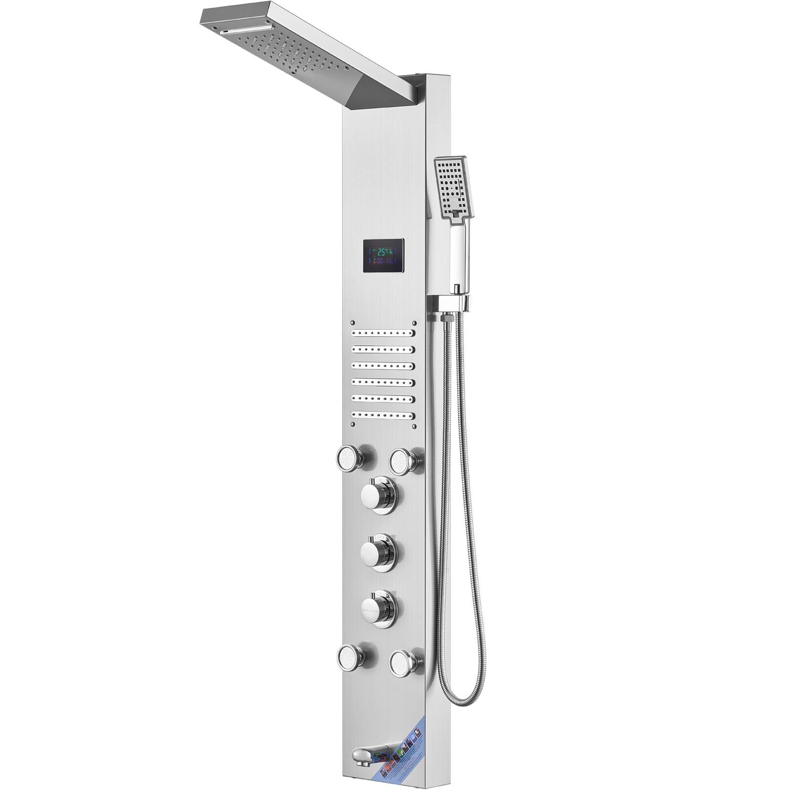 Alt View 5. VEVOR - Shower Panel System, 6 Shower Modes, LED & Screen Hydroelectricity Shower Panel Tower,Rainfall,Waterfall, 5 Massage Jets - Silver.