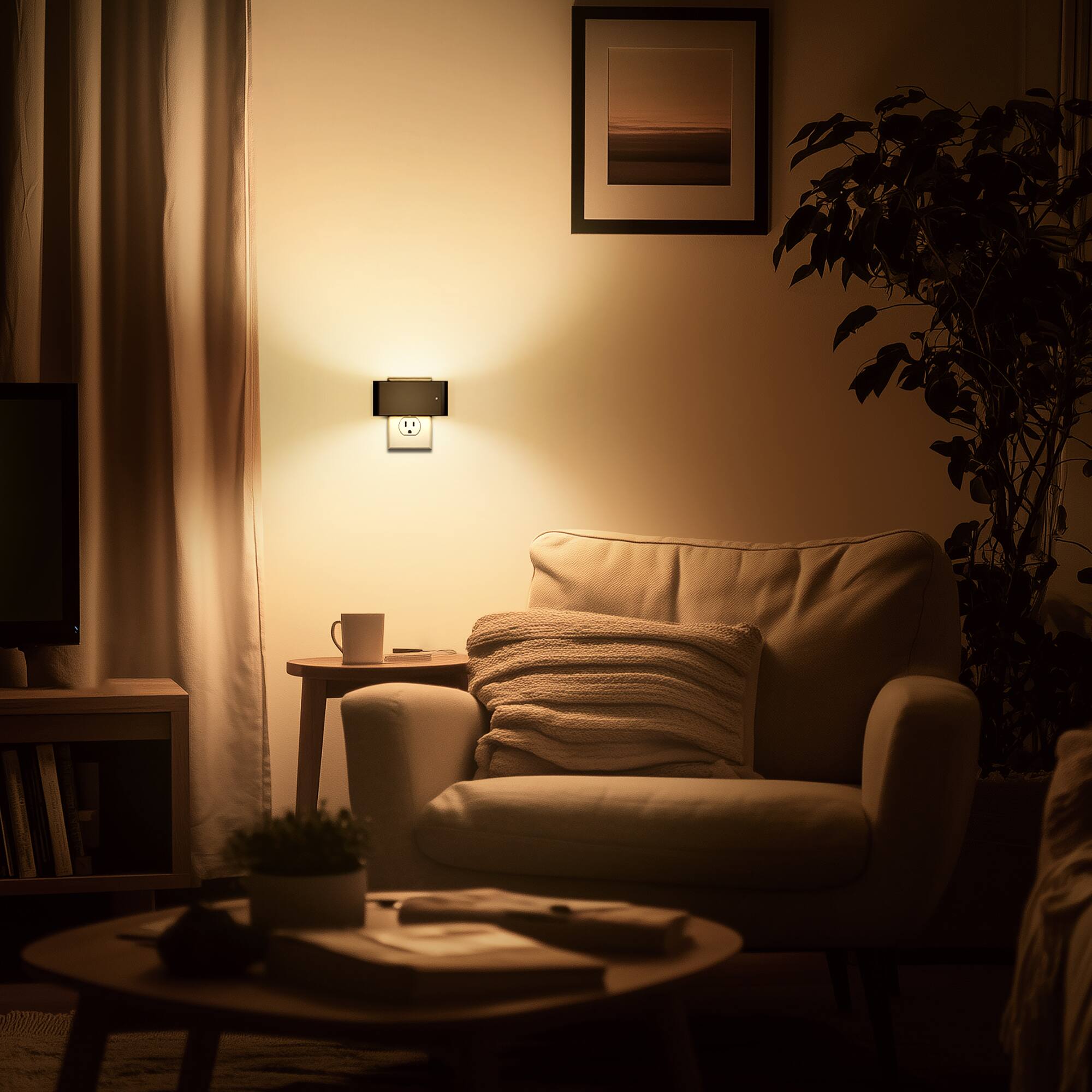 Alt View 3. Jandcase - JANDCASE 2-Pack 1W  Plug-in Night Light, 3000K Warm Glow, Horizontal Wall Sconce with Up/Down Light, Slide Dimmer - Black.