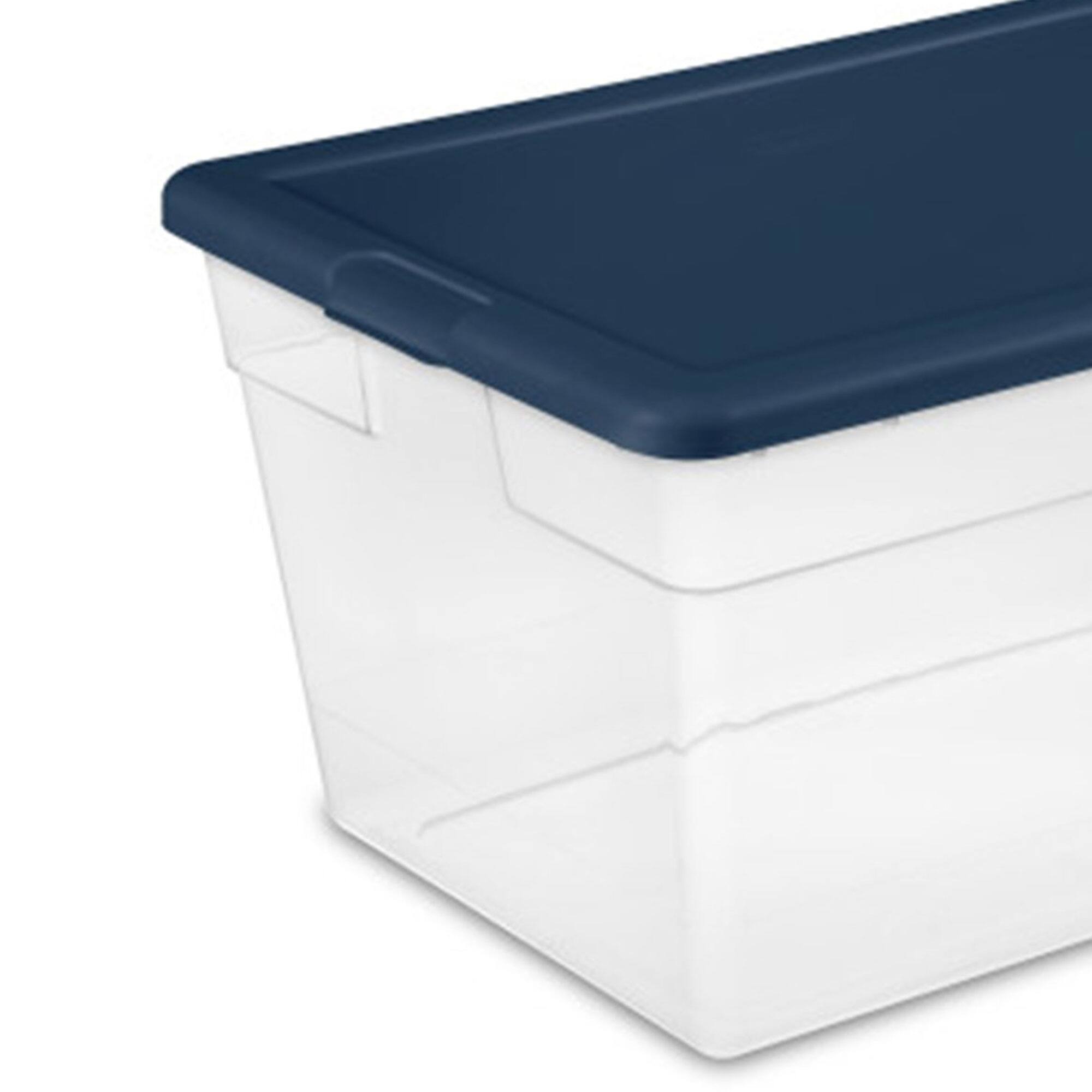 Alt View 5. Sterilite - Sterilite Stackable 56 Quart Storage Tote, Clear with Marine Blue Lid (16 Pack) - Marine Blue.