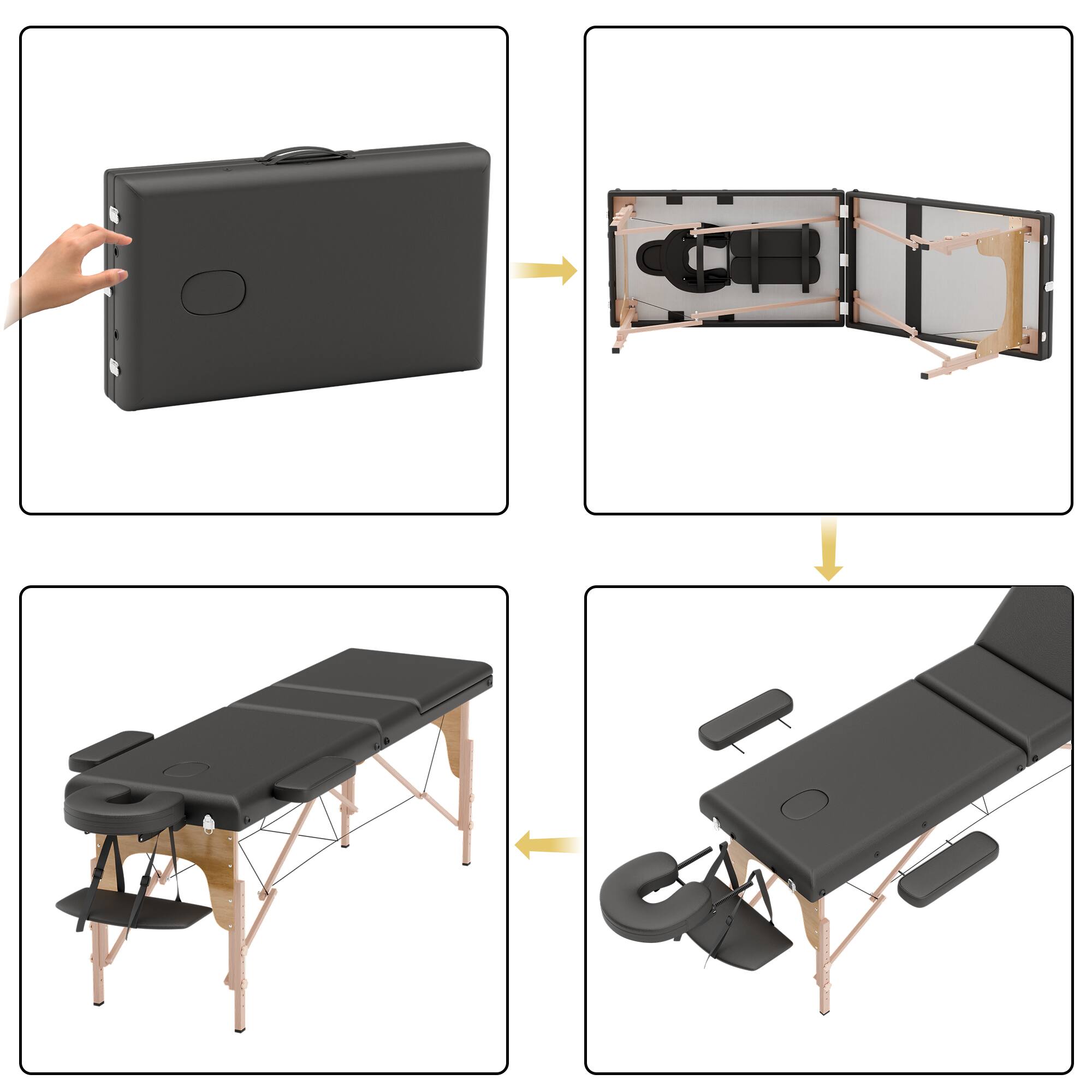 Alt View 5. Famapy - Foldable Portable Massage Table with Adjustable Headrest & Backrest, Sturdy 550 lbs Support, Space-Saving Design - Black & Wooden.