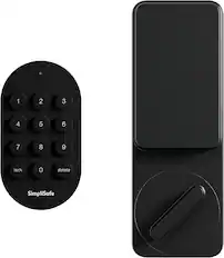 The text on the image reads: "1 2 3 4 5 6 7 8 9 lock 0 delete SimpliSafe."