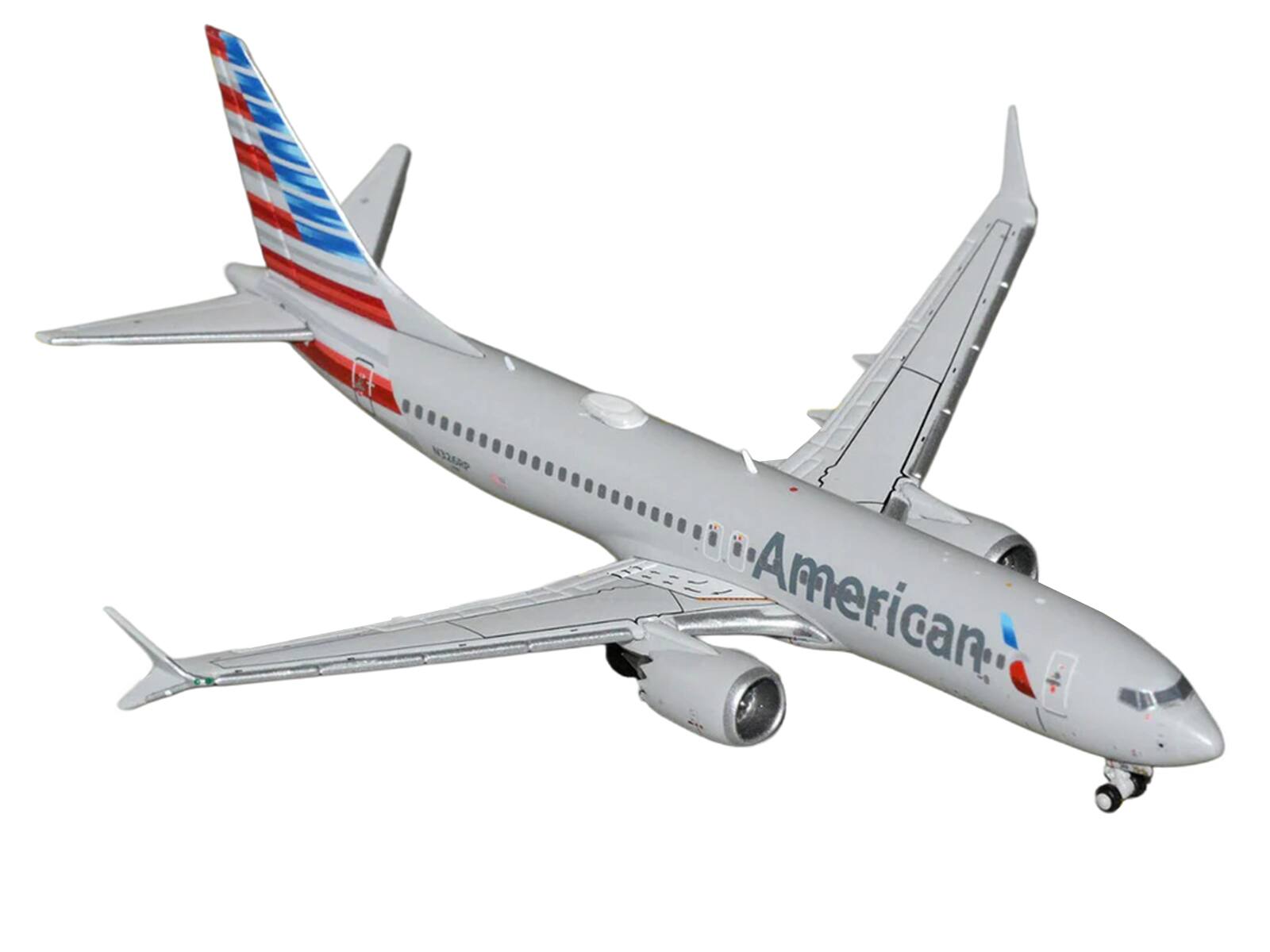 Alt View 1. GeminiJets - Boeing 737 MAX 8 Commercial Aircraft "American Airlines" (N326RP) Gray w/ Striped Tail 1/400 Diecast Model by GeminiJets.