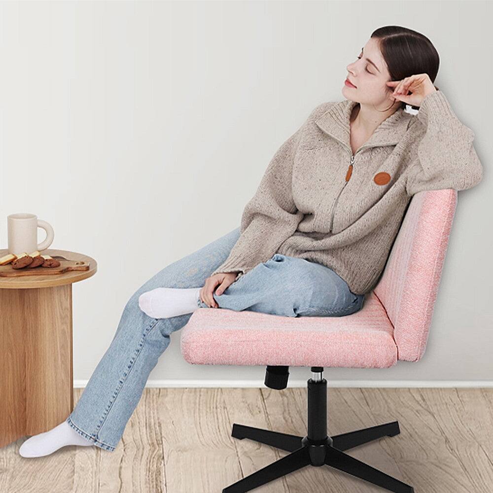 Alt View 3. Neo Chair - Criss Cross Chair, No Wheels, Armless Cross-Legged Office Desk Chair, Fabric Vanity Makeup Chair with Wide Seat - Standard-Pink.