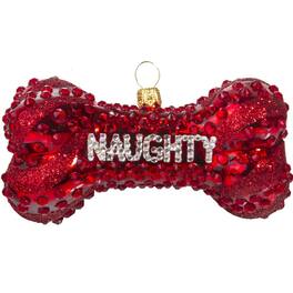 Joy to the World Collectibles - Joy to the World Naughty Or Nice Dog Bone Polish Glass Christmas Tree Ornament - Red