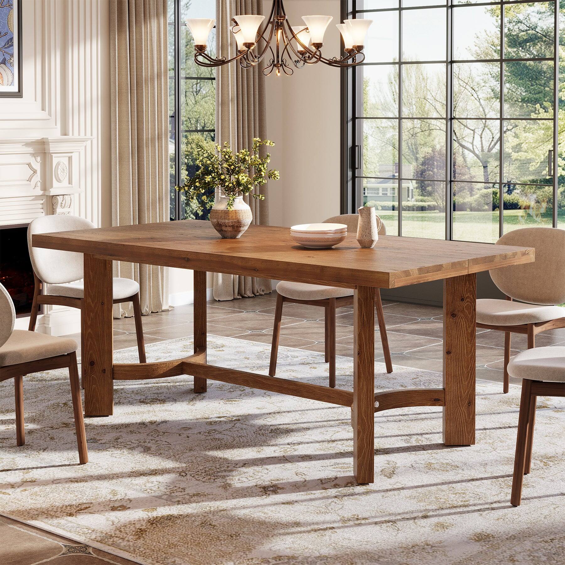 Alt View 1. Tribesigns - Farmhouse Solid Wood Dining Table with Wood Grain Finish and Rectangular Top for Dining Room and Kitchen - Brown.