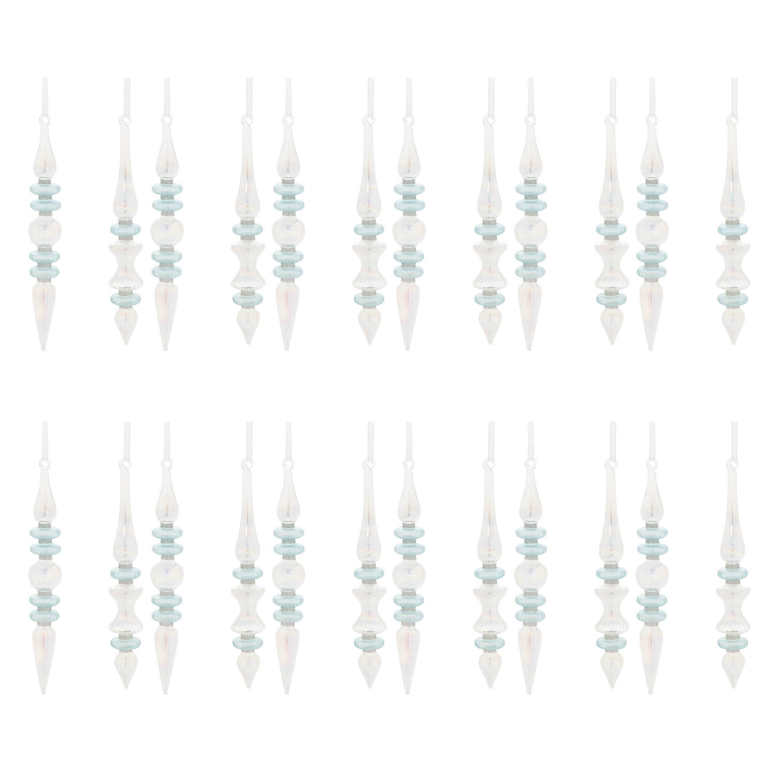 Left. BreeBe - Iridescent Finial Drop Ornament (Set of 24) - Blue.
