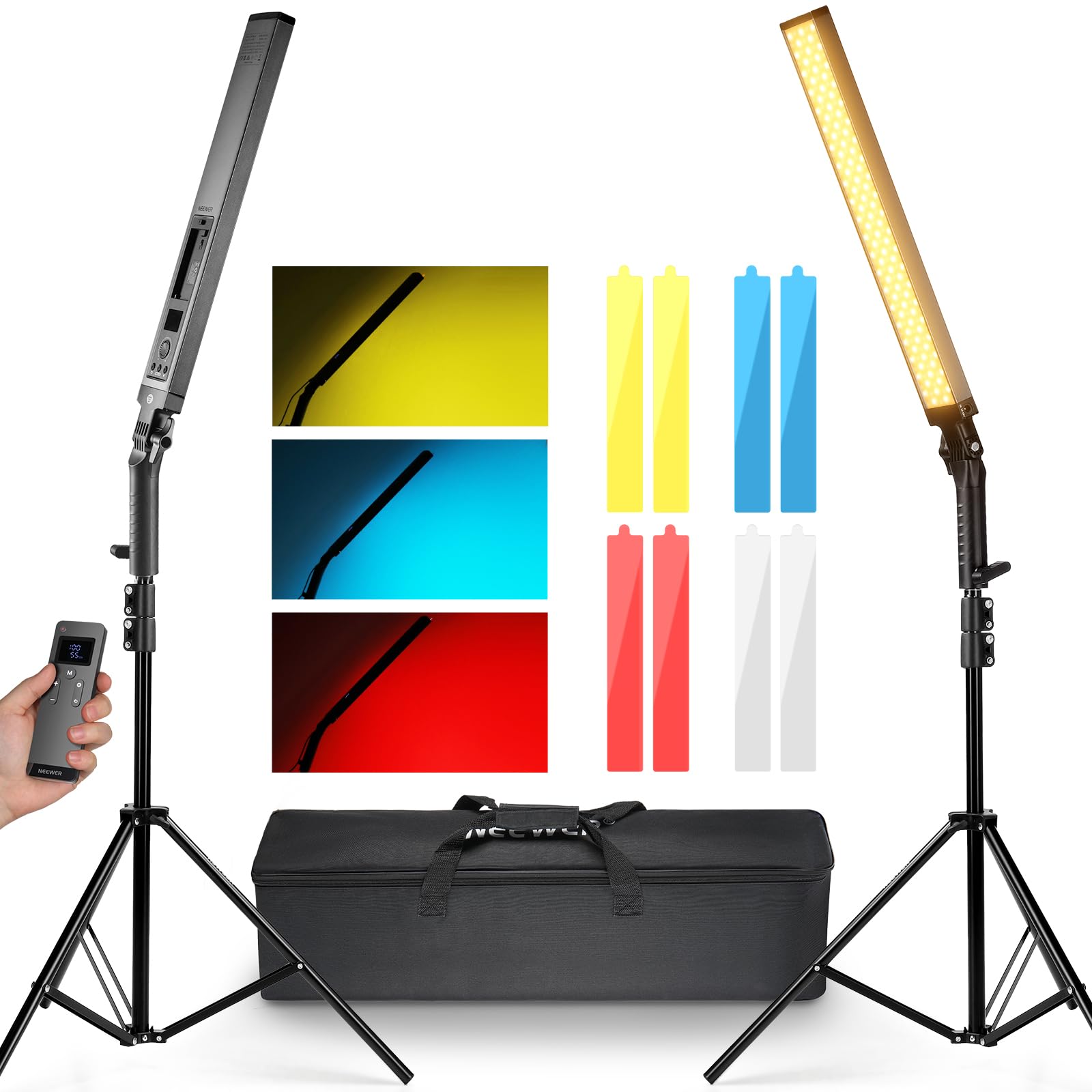 Neewer - Upgraded LED Video Light Stick Kit, 2-Pack, CRI97+, w/ Remote & Stands