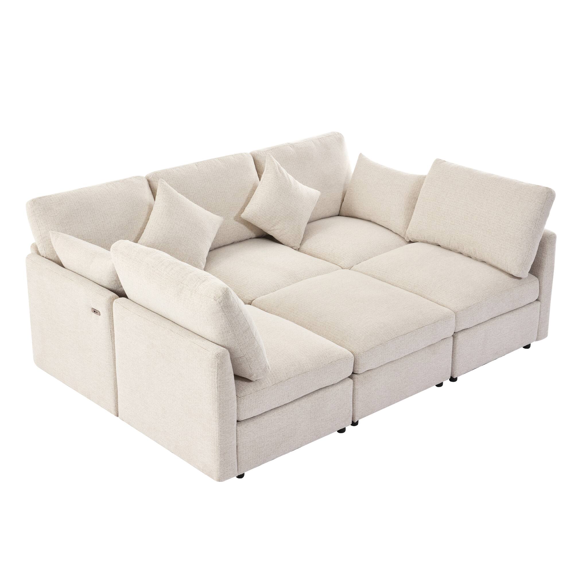 Left. Whisen - Modular U-Shaped Sectional Sofa Bed with a Movable Ottoman and Two USB Ports for Living Room - Beige.