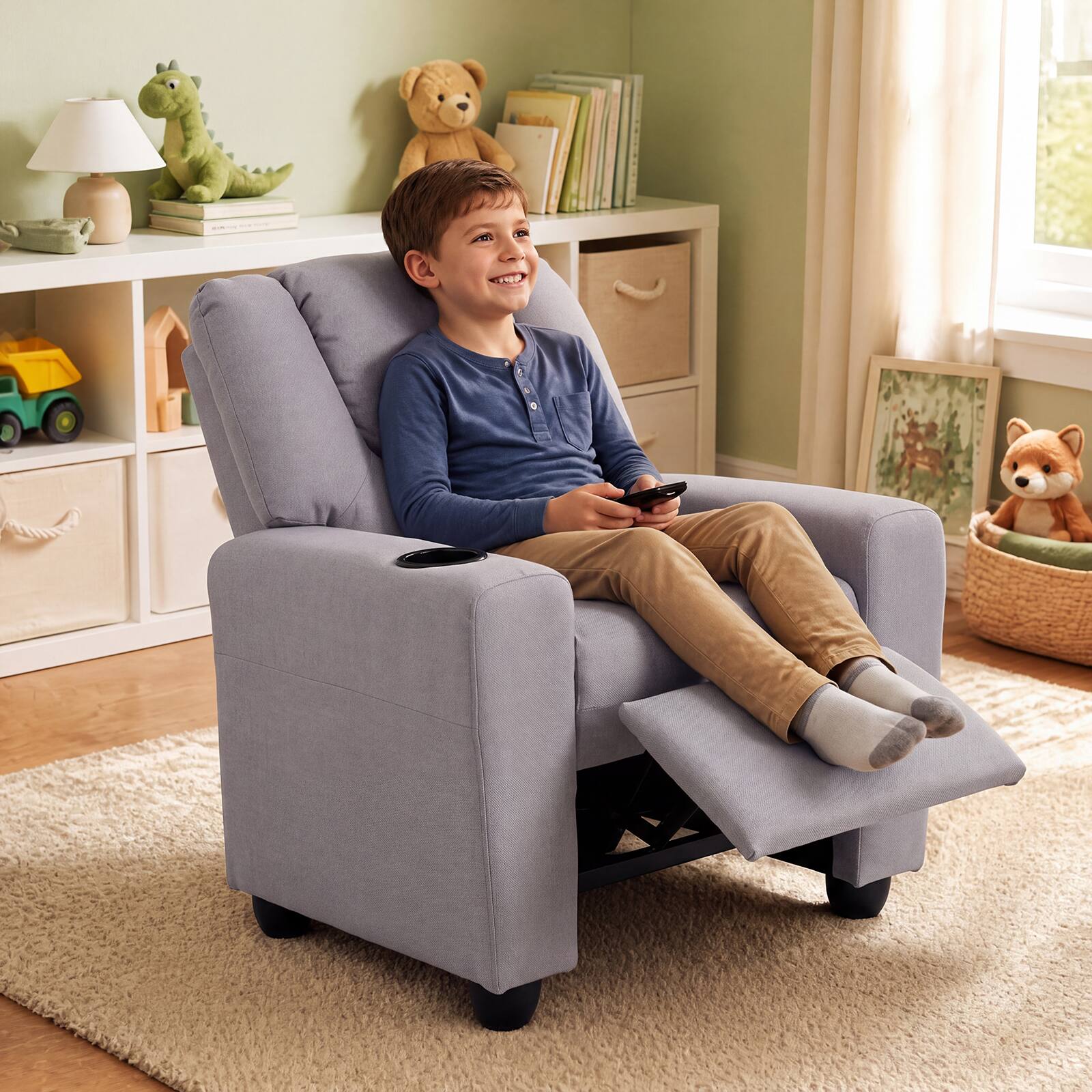Alt View 4. Costway - Costway Kids Recliner with Cup Holder with Adjustable Backrest & Footrest for Boys & Girls - Gray.